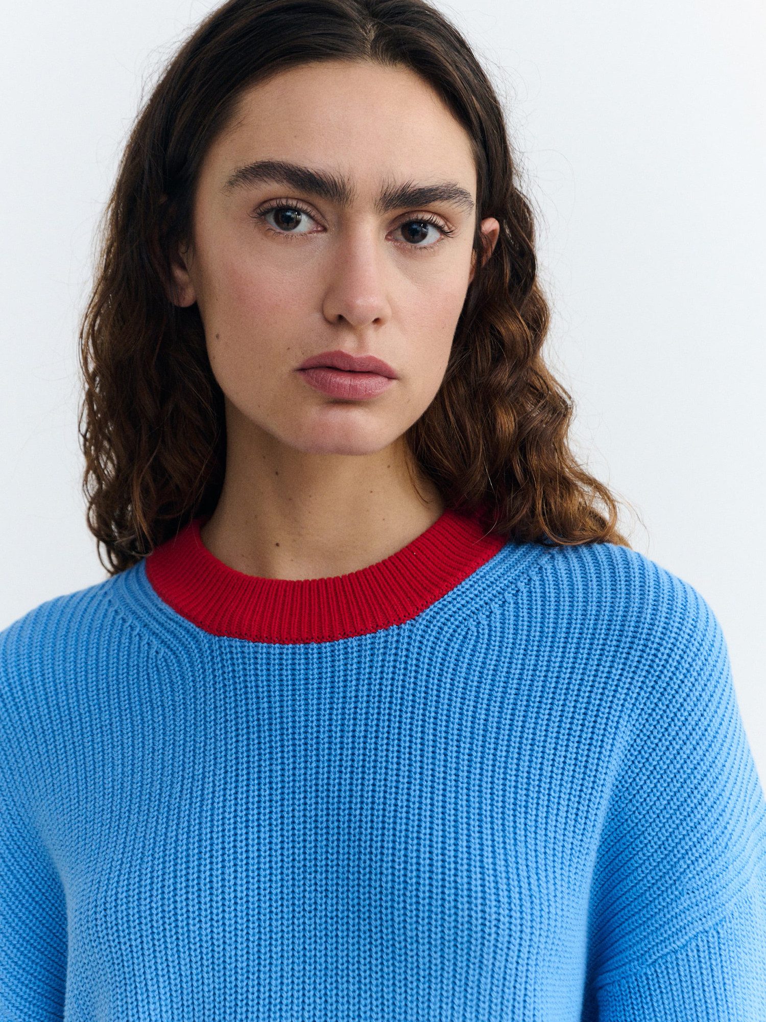 Thinking Mu Rundhalspullover Carmen Blue Multicolor Knitted Sweater