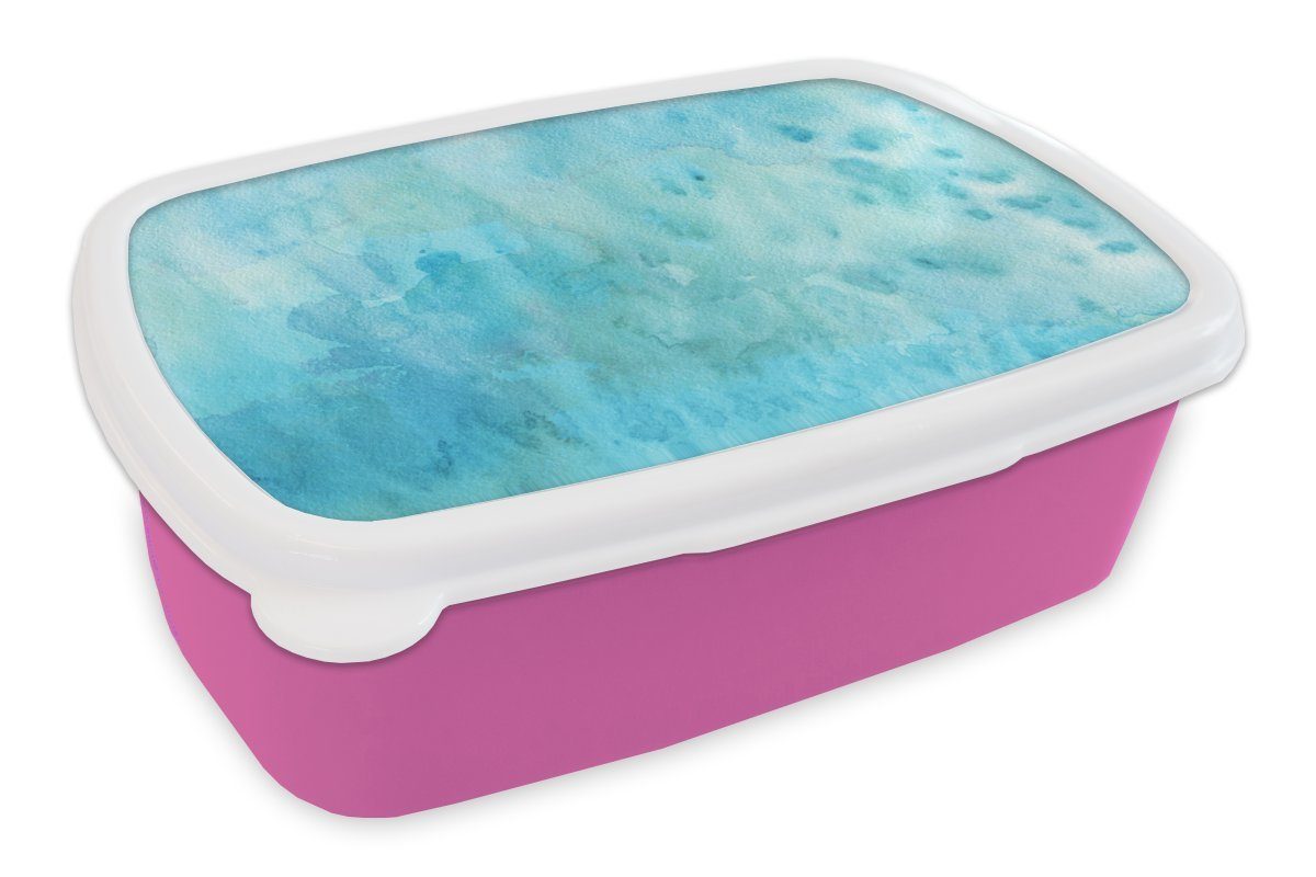 MuchoWow Lunchbox Aquarell - Blau - Weiß - Grün, Kunststoff, (2-tlg), Brotbox für Erwachsene, Brotdose Kinder, Snackbox, Mädchen, Kunststoff rosa