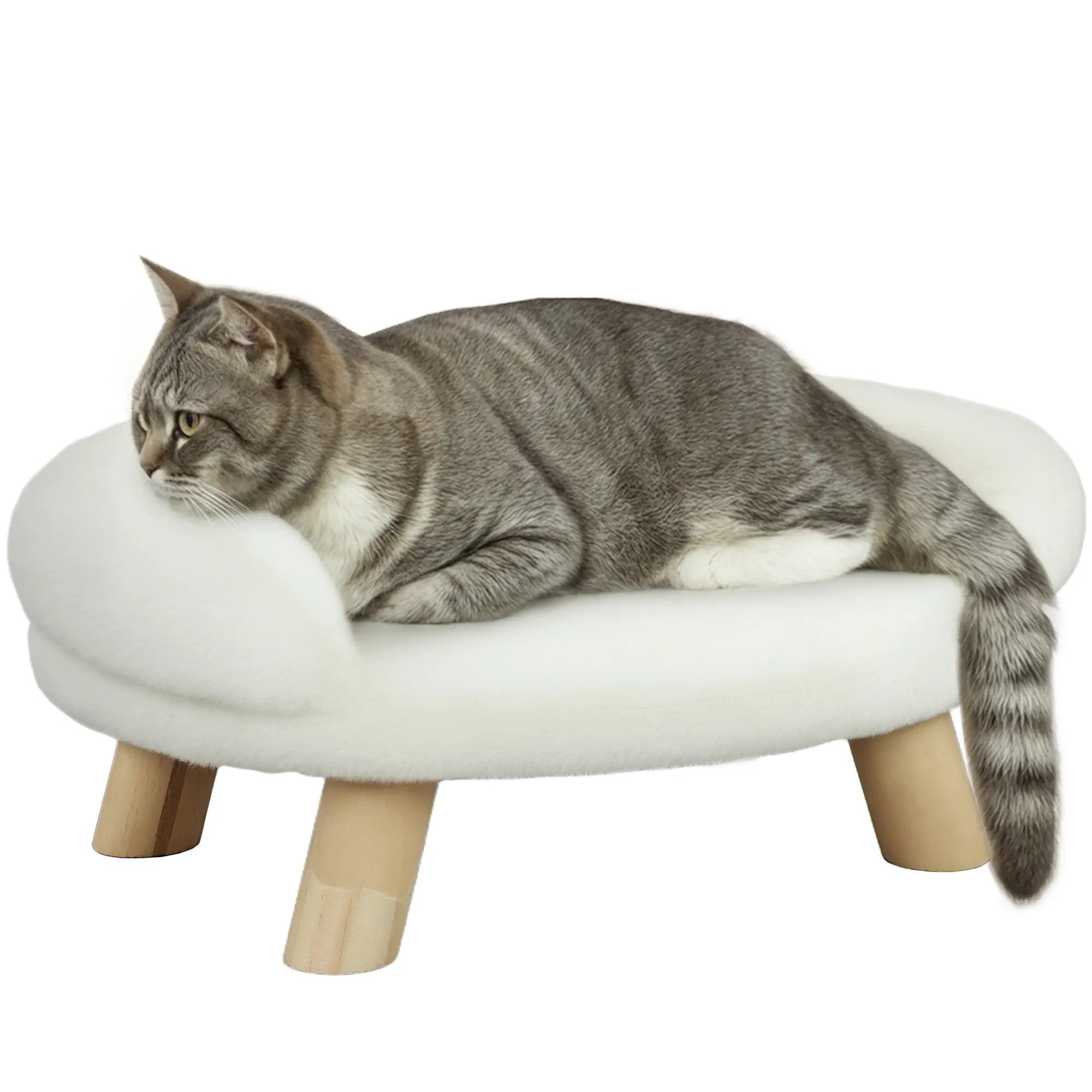 BlingBin Tierbett Haustierbett Hundebett Katzenbett, waschbarer Plüschbezug, für Katzen und Hunde bis 5kg/30cm,Cremeweiß,47x40x20cm