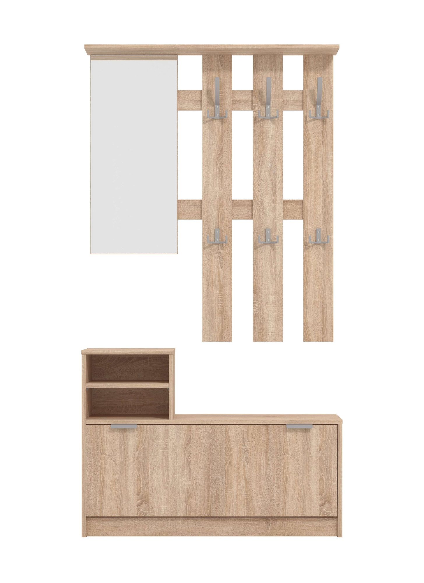 INOSIGN Шкафы-Set Ravenna Flurgarderobe, Dielenschrank, Kompaktgarderobe, Breite 100 cm, (Komplett-Set, 2-St), inkl. Schuhschrank und Шкафыpaneel, mit Klapptür, Spiegel, Haken