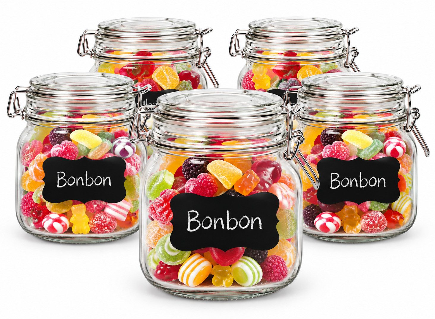 Sendez Einmachglas 6 Einmachgläser 750ml + 10 Etiketten Stift 6x Dichtung, Glas, (6-tlg)