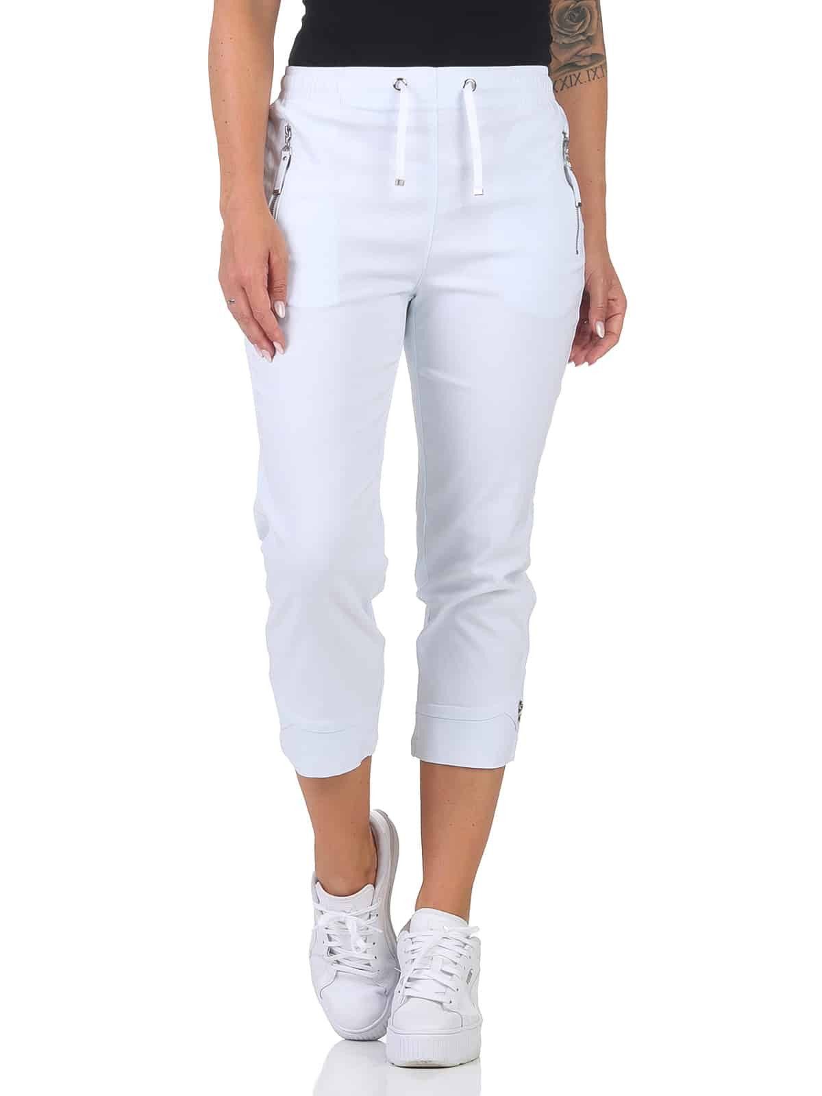 Alica Collection 7/8-Hose Sommerhose Damen Stretch Caprihose kurze Chinohose elastischer Gummibund mit Kordelzug, Taschen mit Reißverschluss