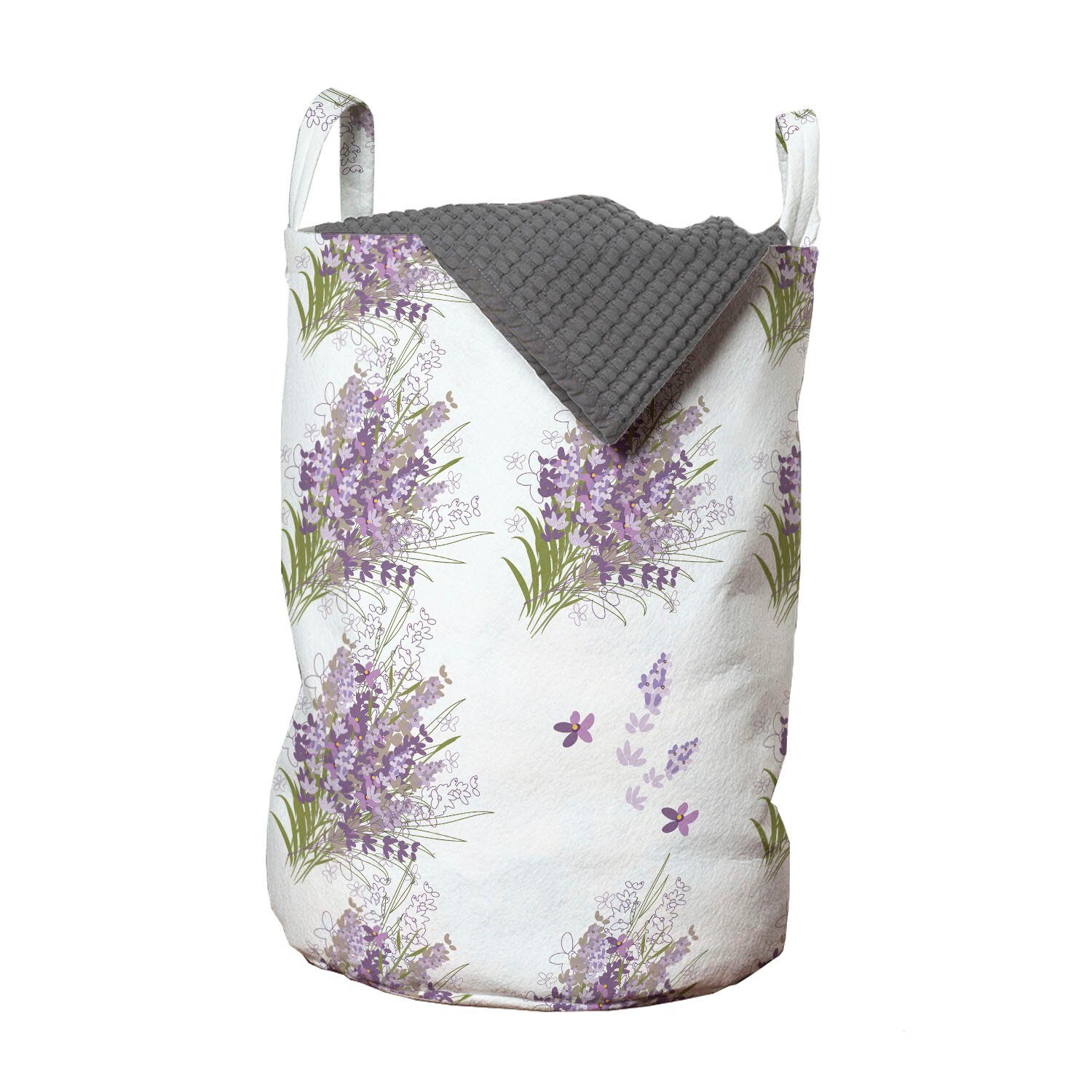 Abakuhaus Wäschesäckchen Wäschekorb mit Griffen Kordelzugverschluss für Waschsalons, Violett Lavendel-Flieder-Blumen-Entwurf