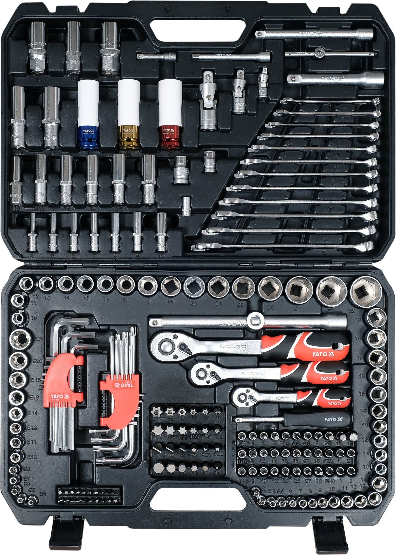 Yato Werkzeugset Steckschlüsselsatz 198-tlg. 1/2"/3/8"/1/4", (Werkstatt, Garage, Hobby, Keller)