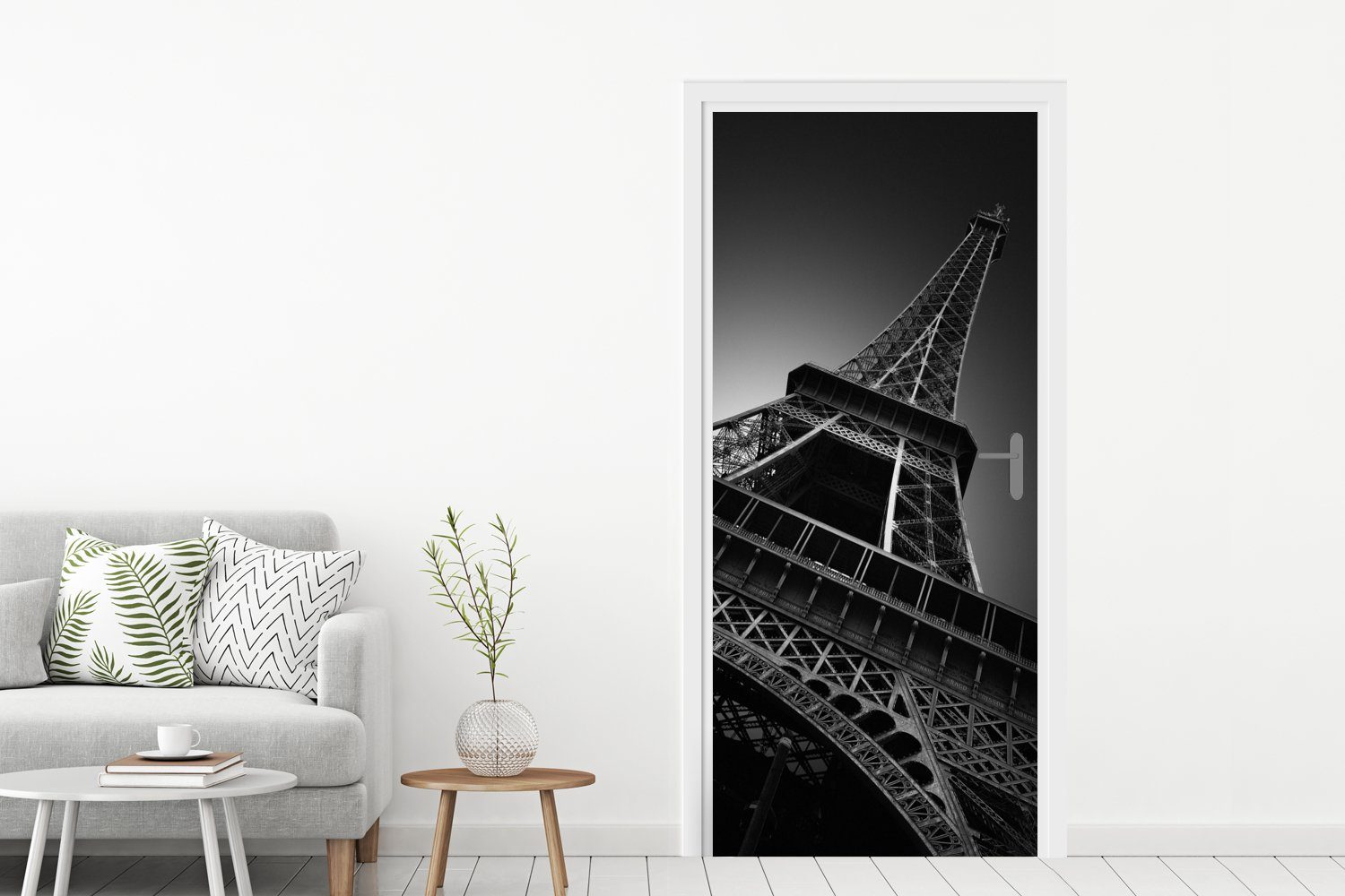 Weiß, St), bedruckt, (1 Fototapete in Türtapete Der Türaufkleber, Schwarz MuchoWow Matt, cm Eiffelturm Tür, 75x205 für und