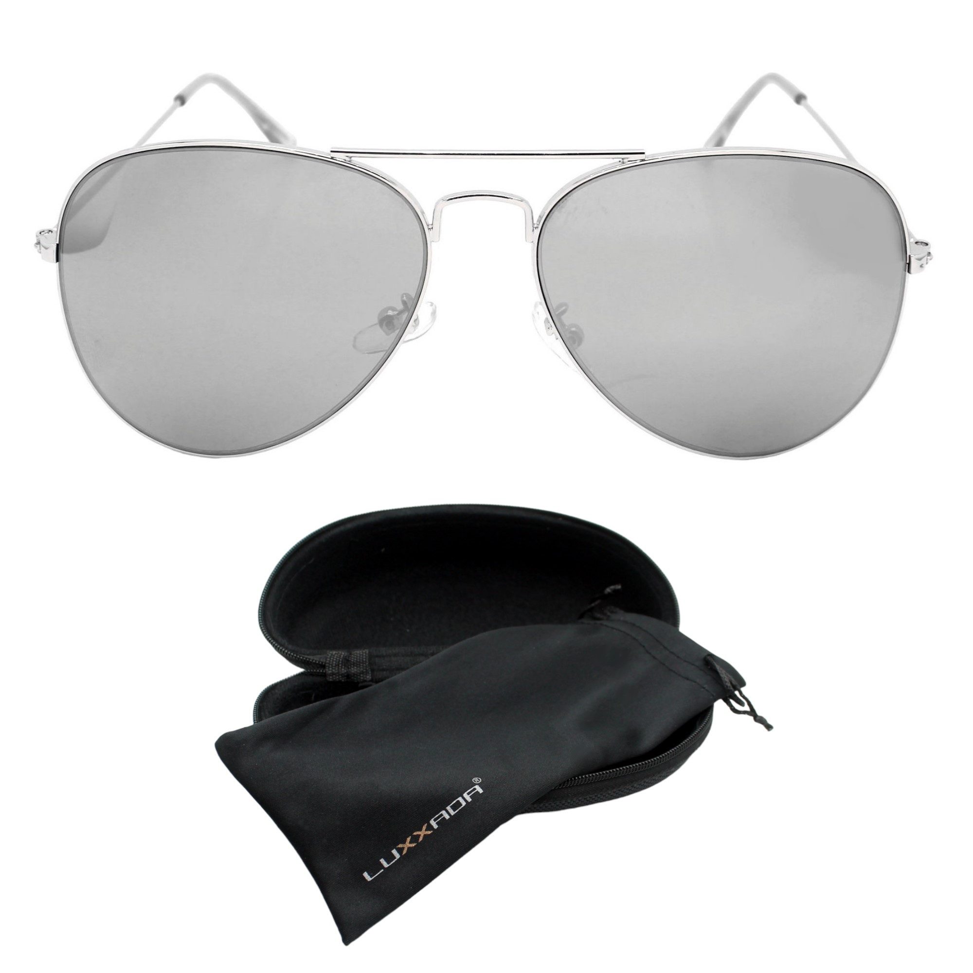 Rennec Sonnenbrille (Pilotenbrille mit Hardcase und schwarzen Brillenbeutel, Polarisierte Piloten Sonnenbrille mit Retro Gelenke) Gläser Polarisiert Schwarz Getönt, Braun Getönt, Silber Verspiegelt