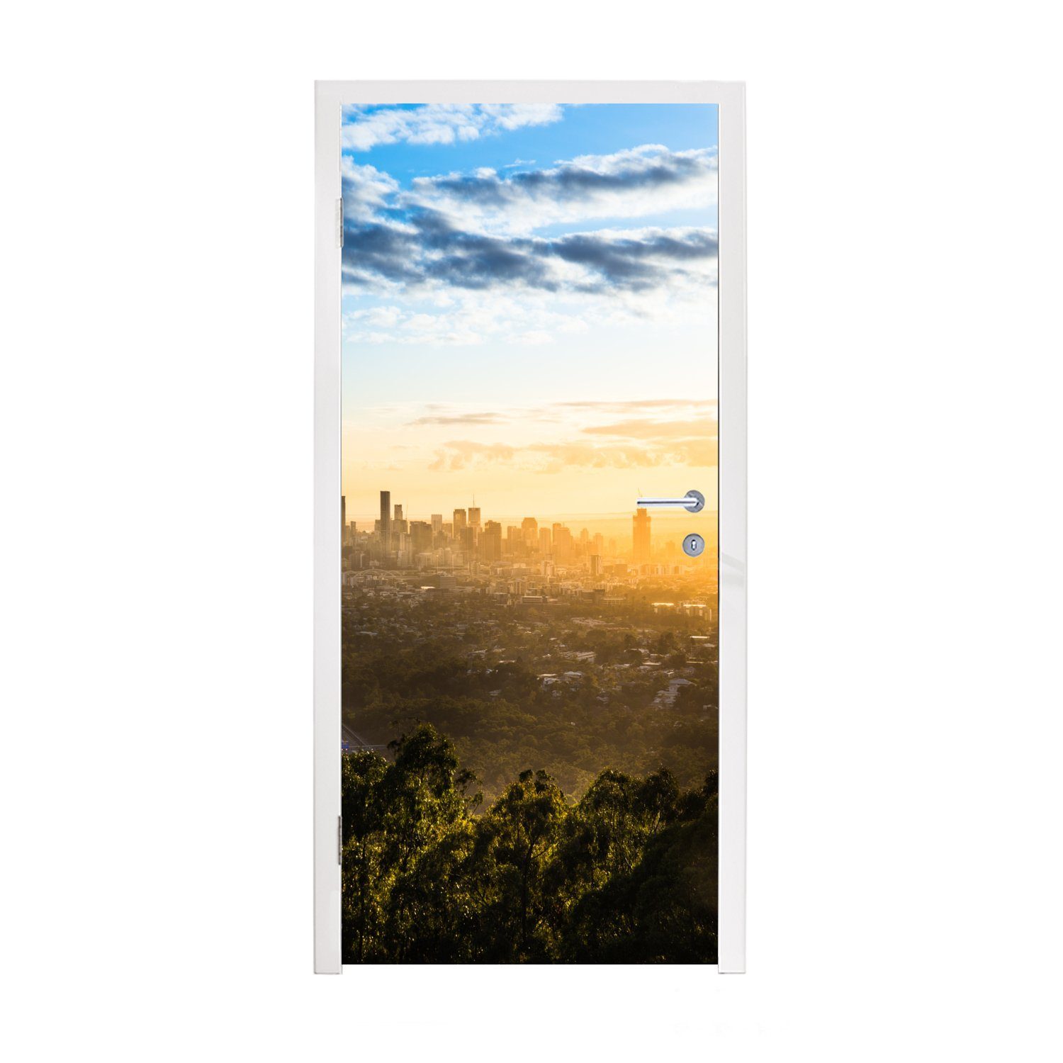 MuchoWow Türtapete Goldener Sonnenaufgang Stadt Brisbane, Fototapete Tür, australischen über St), cm der bedruckt, (1 75x205 Matt, Türaufkleber, für