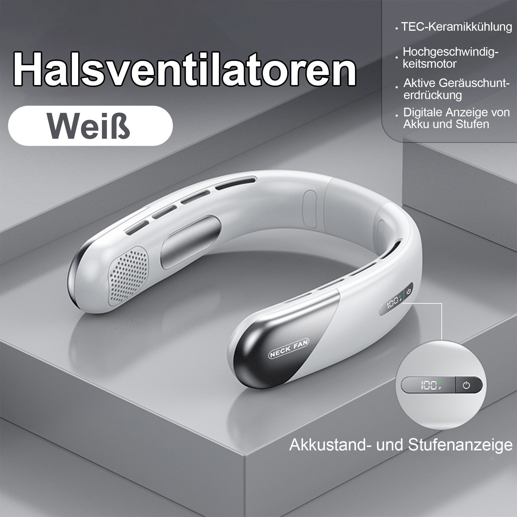 Senmudi Mini USB-Ventilator Nackenventilator,Tragbarer Halsventilator,2400 mAh ventilator, 5-Gang-LCD-Digitalanzeige Für Reisen Büro Zuhause Draußen Geschenke