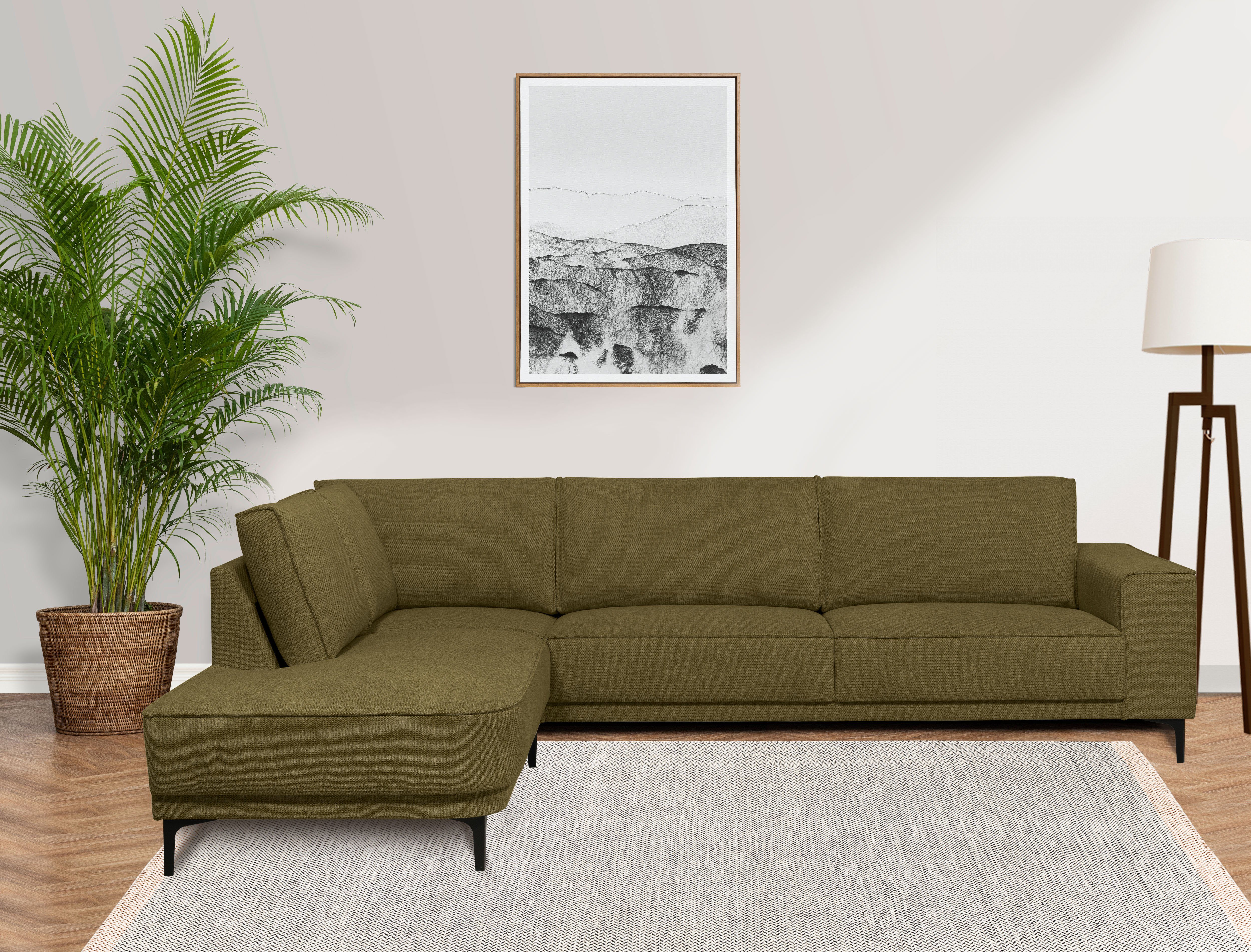 Places of Style Ecksofa Casina, mit abgerundeter mane, in einem weichen Chenille-Stoff mustard