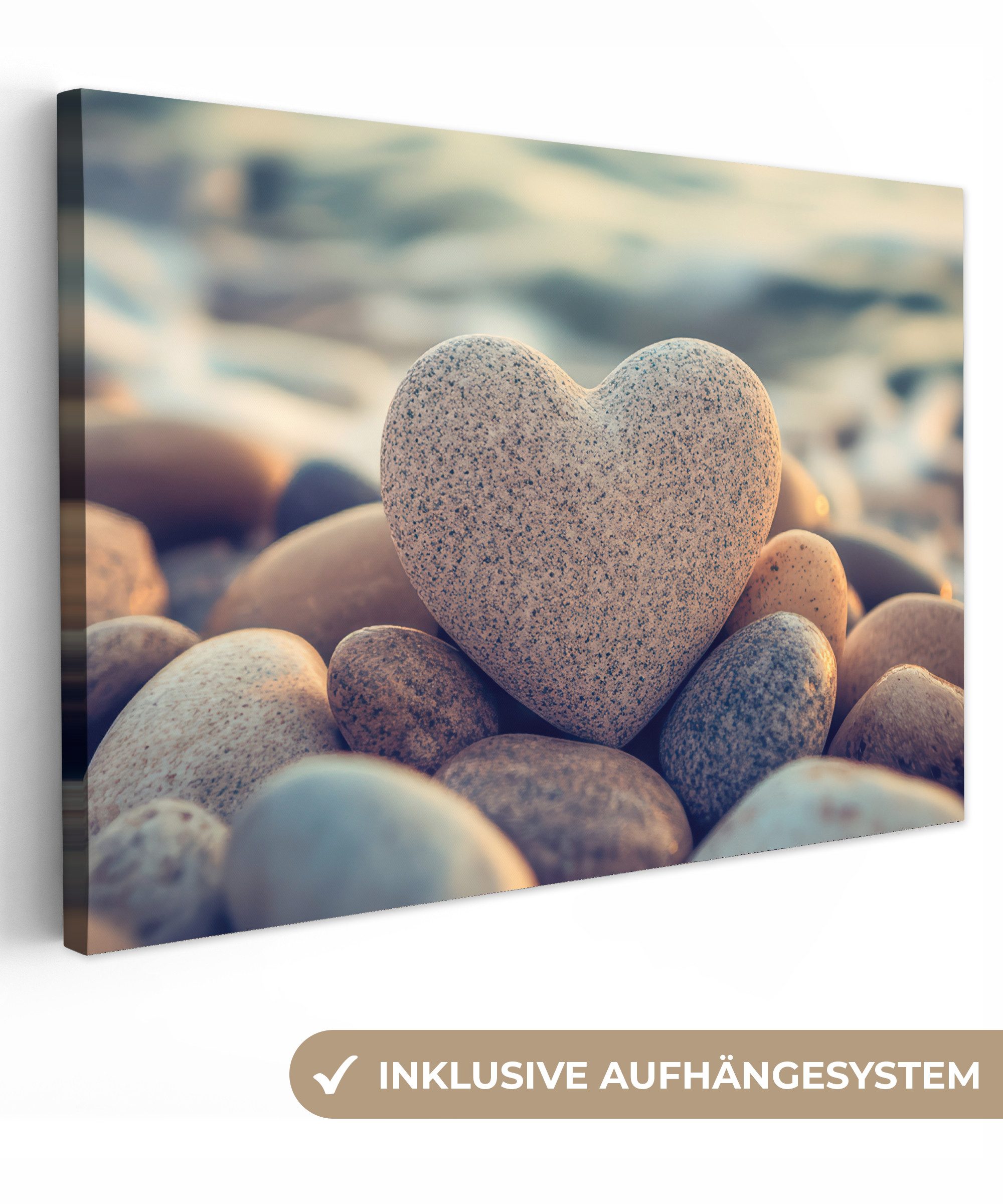 OneMillionCanvasses® Leinwandbild Herz - Steine - Natur - Kieselsteine - Ze günstig online kaufen