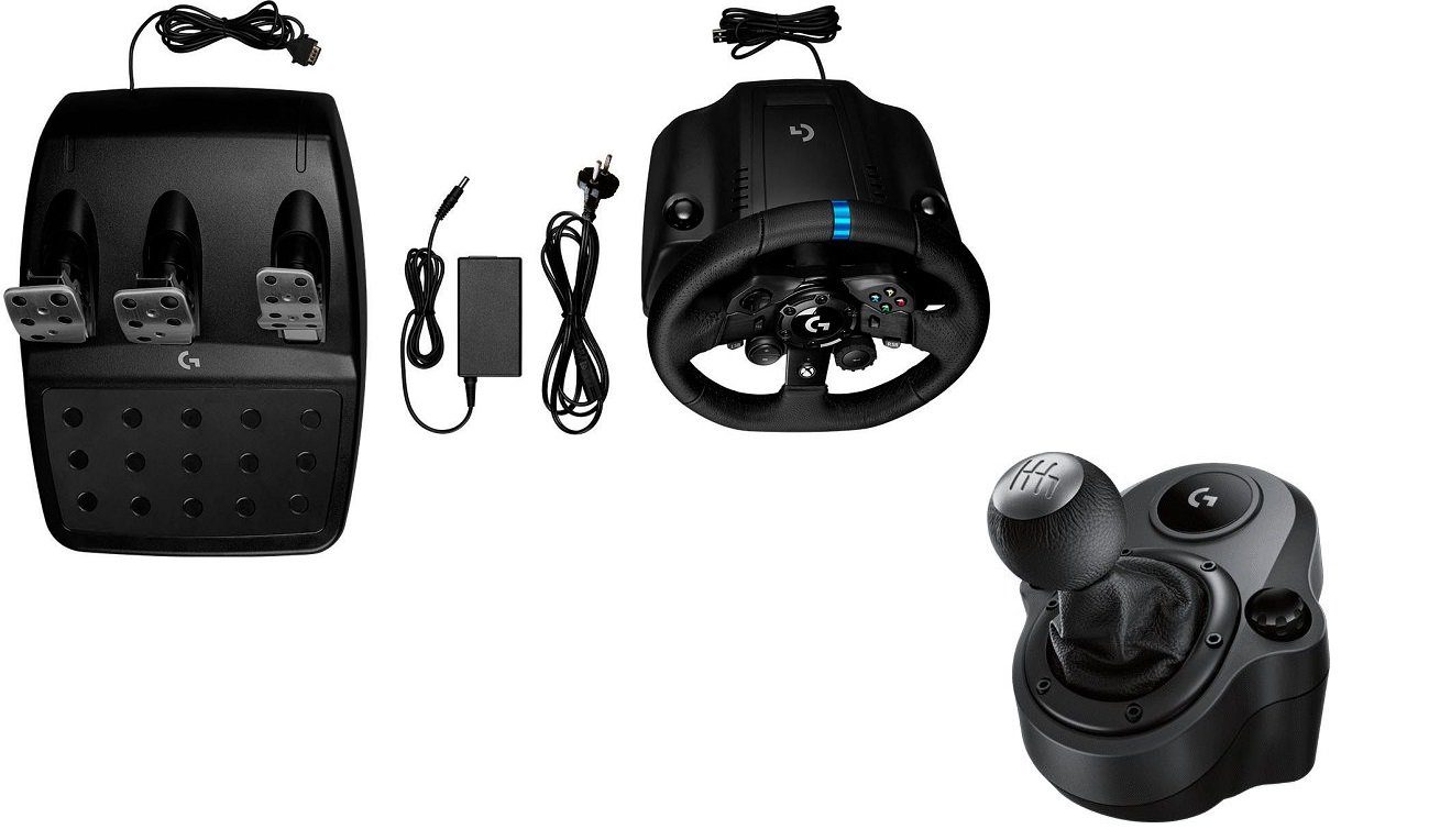 Logitech G G923 Driving Force für PC und Xbox One inkl. Logitech Force Shifter Lenkrad (Schalthebel, Sechsgang-Schaltung mit Rückwärtsgang)