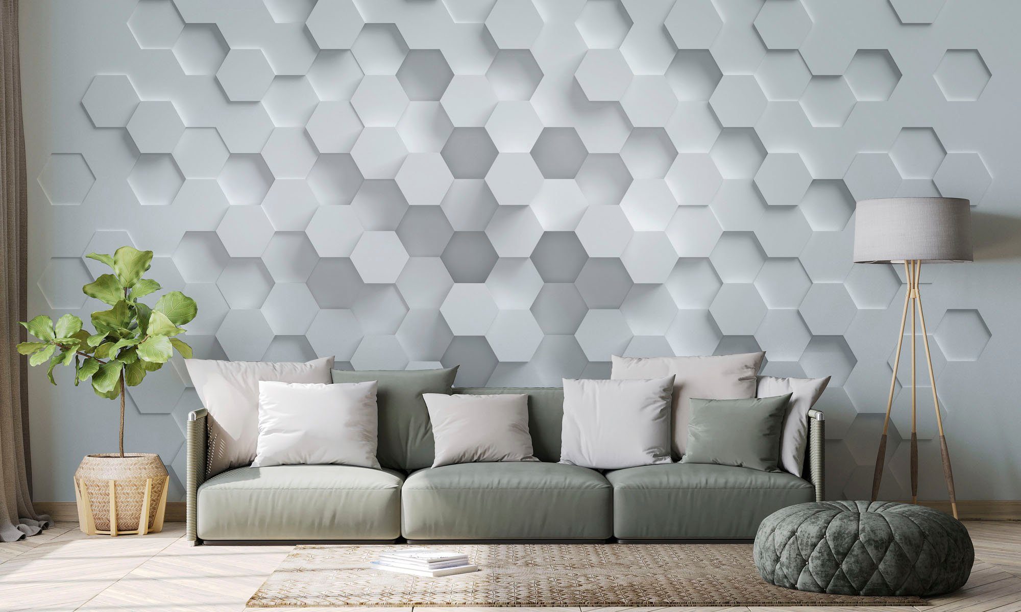 living walls Fototapete The Wall, glatt, 3D Geometrisch matt, 3D-Optik, Fototapete Tapete geometrisch, Weiß