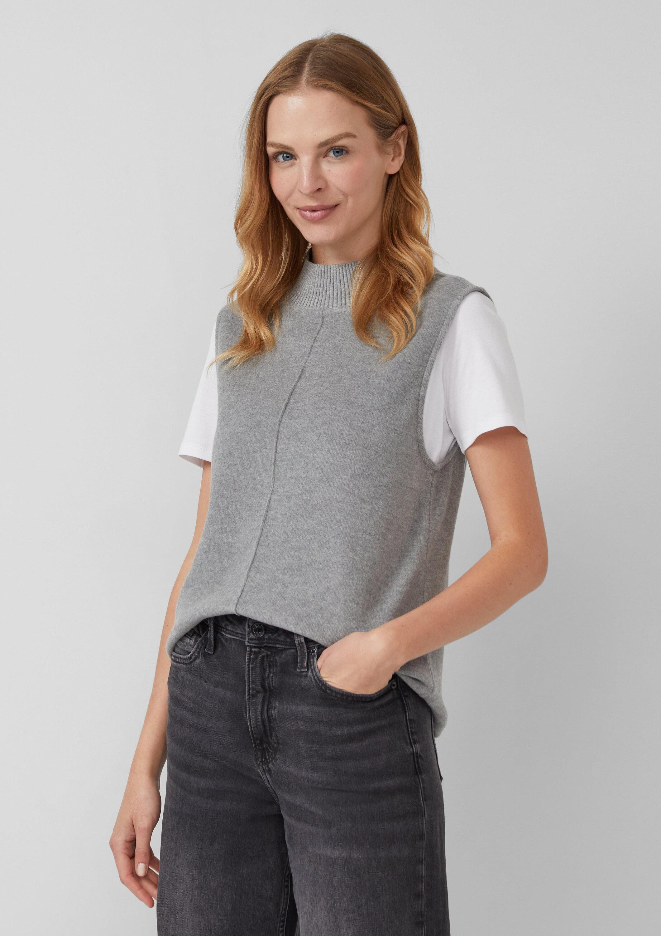 s.Oliver Rundhalspullover Sweatshirt Ärmelloses Sweatshirt mit geripptem Stehkragen