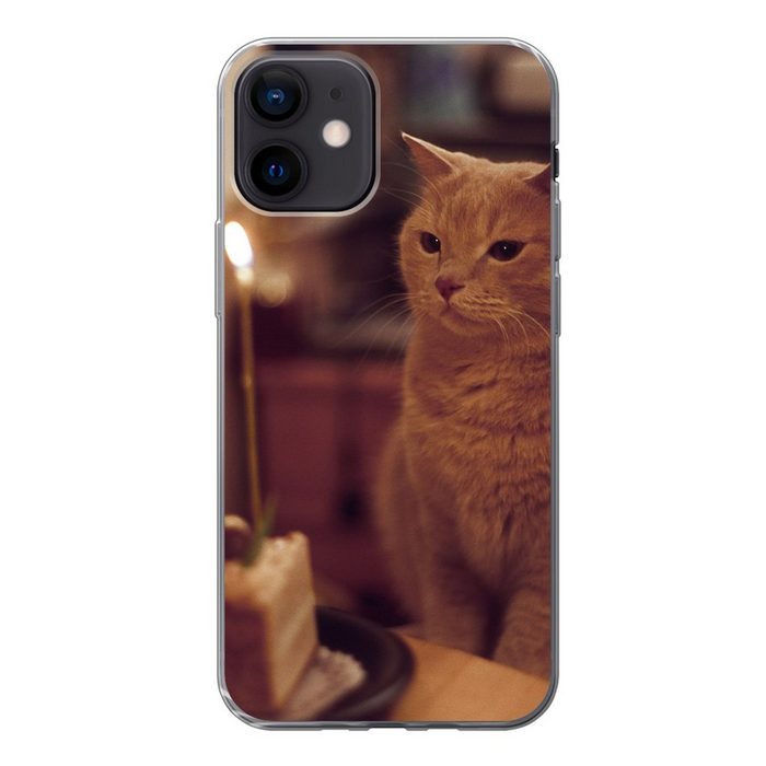 MuchoWow Handyhülle Katze - Geburtstag - Kerze Handyhülle Apple iPhone 12 Smartphone-Bumper Print Handy