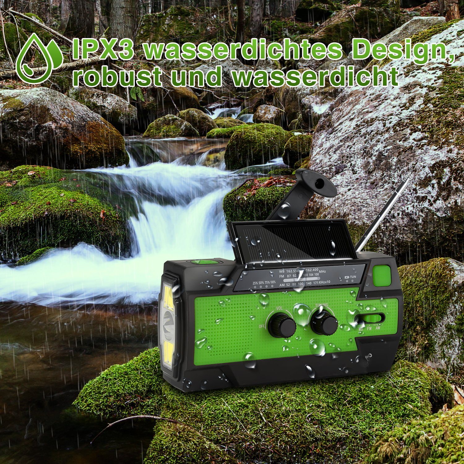 Radio Lospitch Tragbar AM/FM 4000mAh Radio Solar USB Wiederaufladbar Kurbelradio