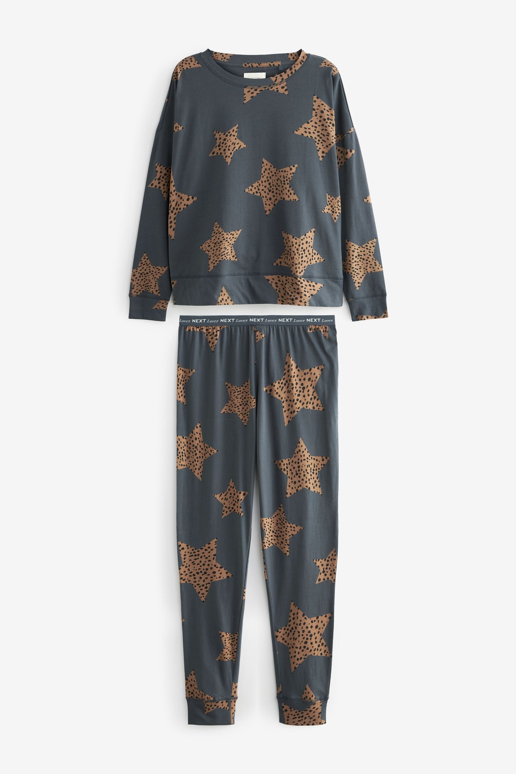 Langärmeliger aus Baumwolle Next (2 Pyjama Charcoal tlg) Pyjama