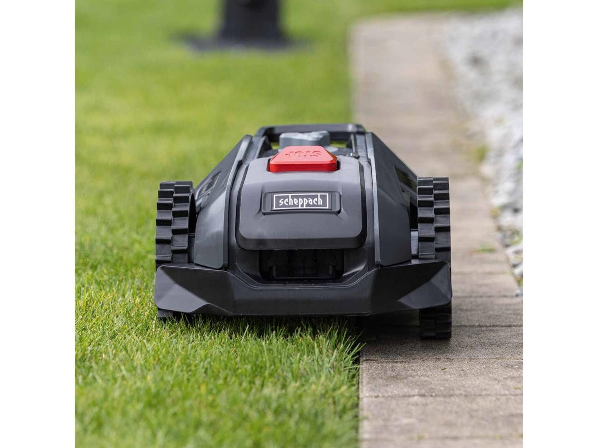 Scheppach robotic lawnmower RRMA300, for lawns up to 300 m², (set of 4), including battery, guide wire, mounting clamp and mowing blades
