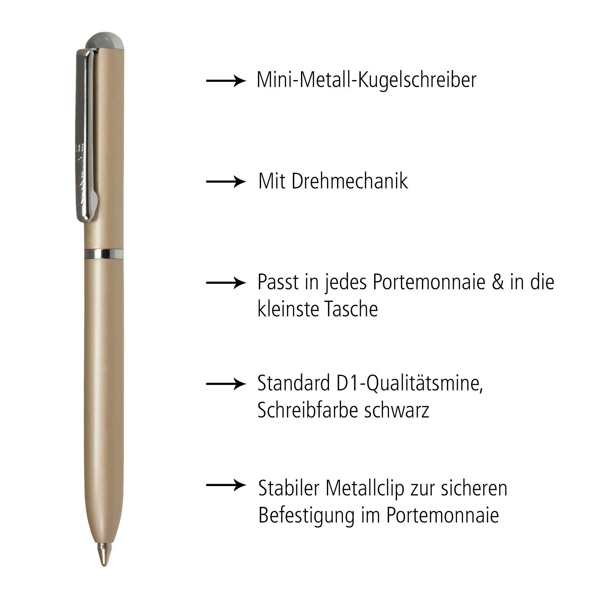 Online Pen Kugelschreiber schwarzschreibend Mini Portemonnaie incl. Standard Champagne Drehkugelschreiber, D1-Qualitätsmine
