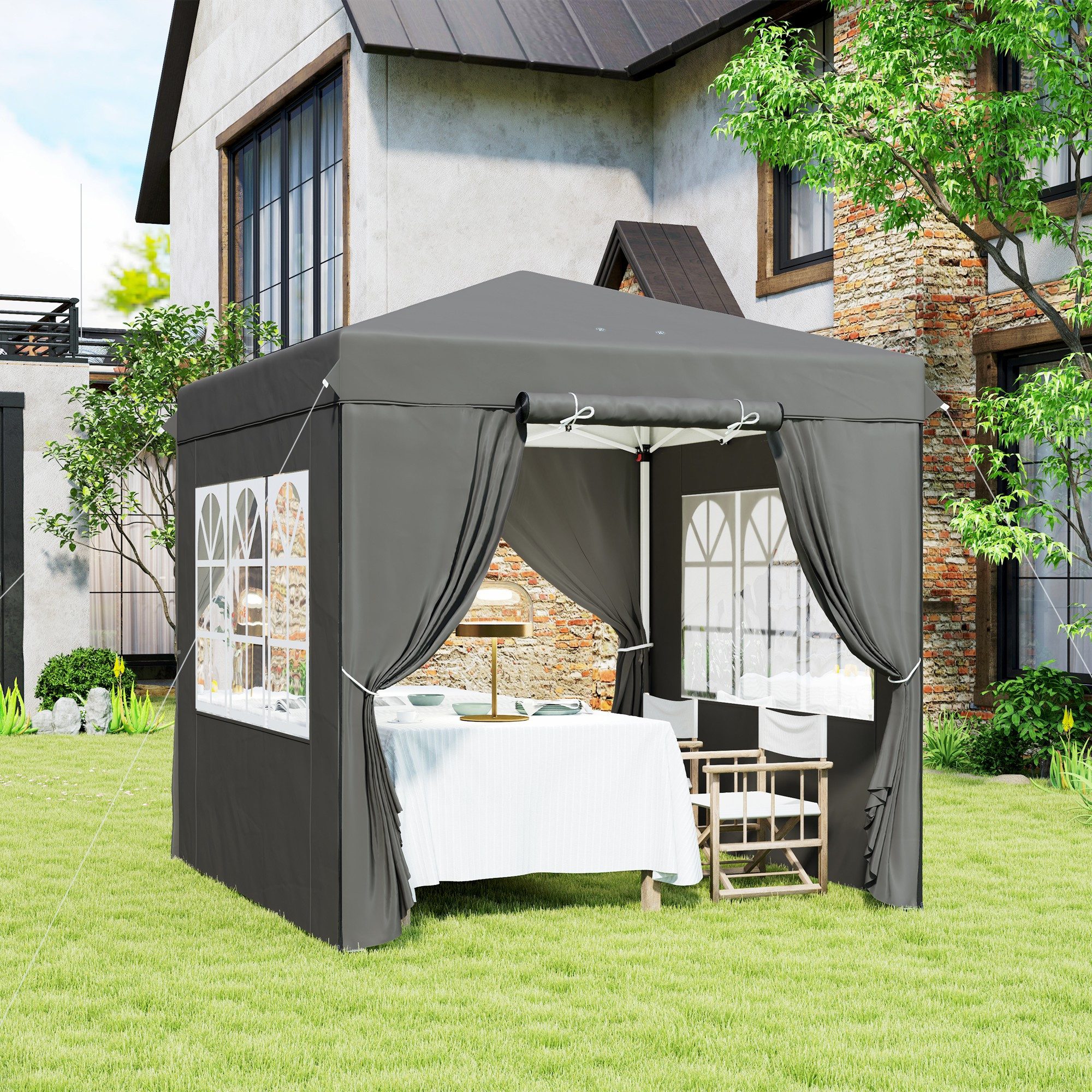 REDOM Pavillon 2,5x2,5m Dunkelgrau Partyzelt Gartenpavillon UV Schutz 50+, mit 4 Seitenteilen, (Gartenzelt), Wasserabweisendes Campingzelt mit Seitenteilen und mobiler Tragetasche