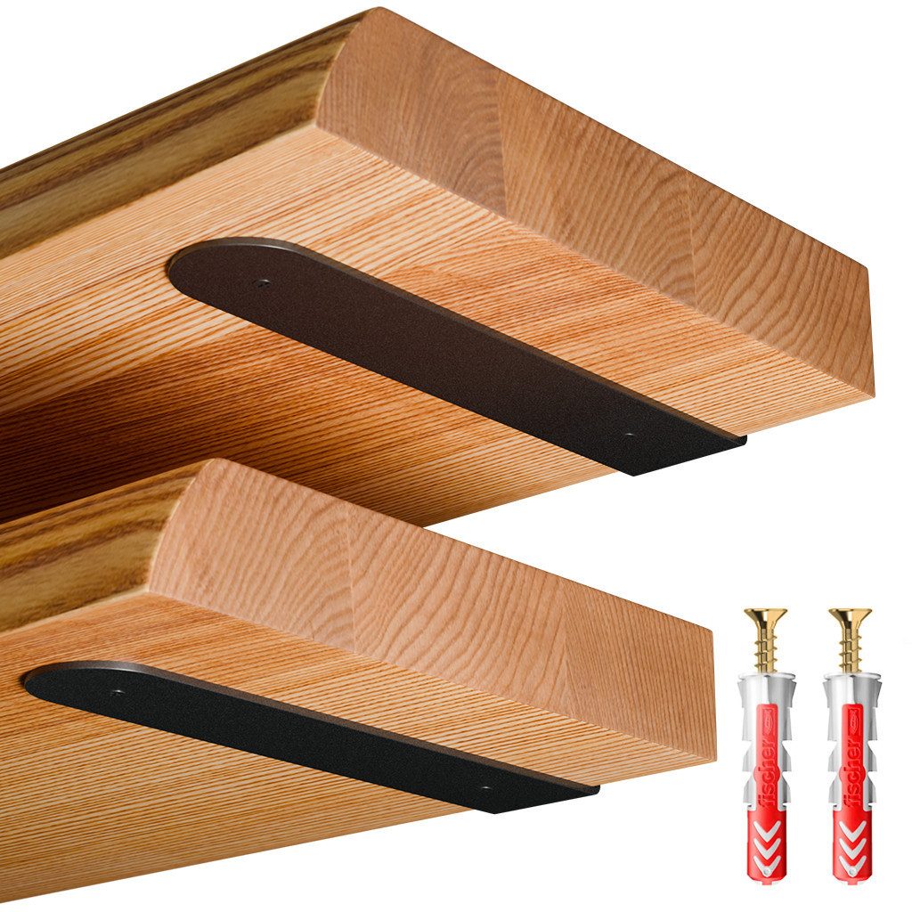 LAMO Manufaktur Wandregalhalter Unsichtbar Schwerlastwinkel 10cm 2 St. Schwarz L Winkel, 2 Stück 2-tlg., Metallwinkel 90 Grad für kleine Regale für Bilder, Fotos, Dekoregal