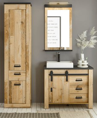 Furn.Design Badmöbel-Set Stove, (Used Wood Vintage, Komplett-Set), inklusive Waschbecken und Spiegellampe, Soft-Close