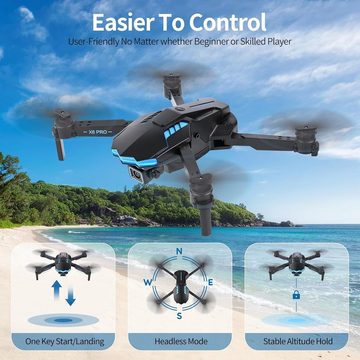 Weinsamkeit RC Drohne mit Kamera für Kinder, WiFi FPV Drone für Anfänger Drohne (1080P HD, RC Quadcopter mit 2 Akku, Schwerkraft Sensor Ein-Tasten-Start/Landung)