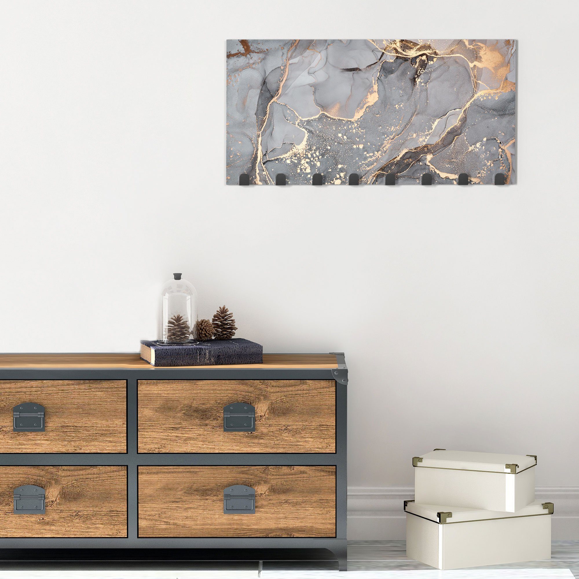 DEQORI Kleiderhaken 'Elegantes Marmormuster', Glas Garderobe Paneel magnetisch beschreibbar