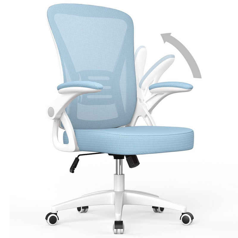 BIGZZIA Bürostuhl Ergonomischer Sitz, Sessel mit 90° klappbarer Armlehne, Lordosenstütze, höhenverstellbar