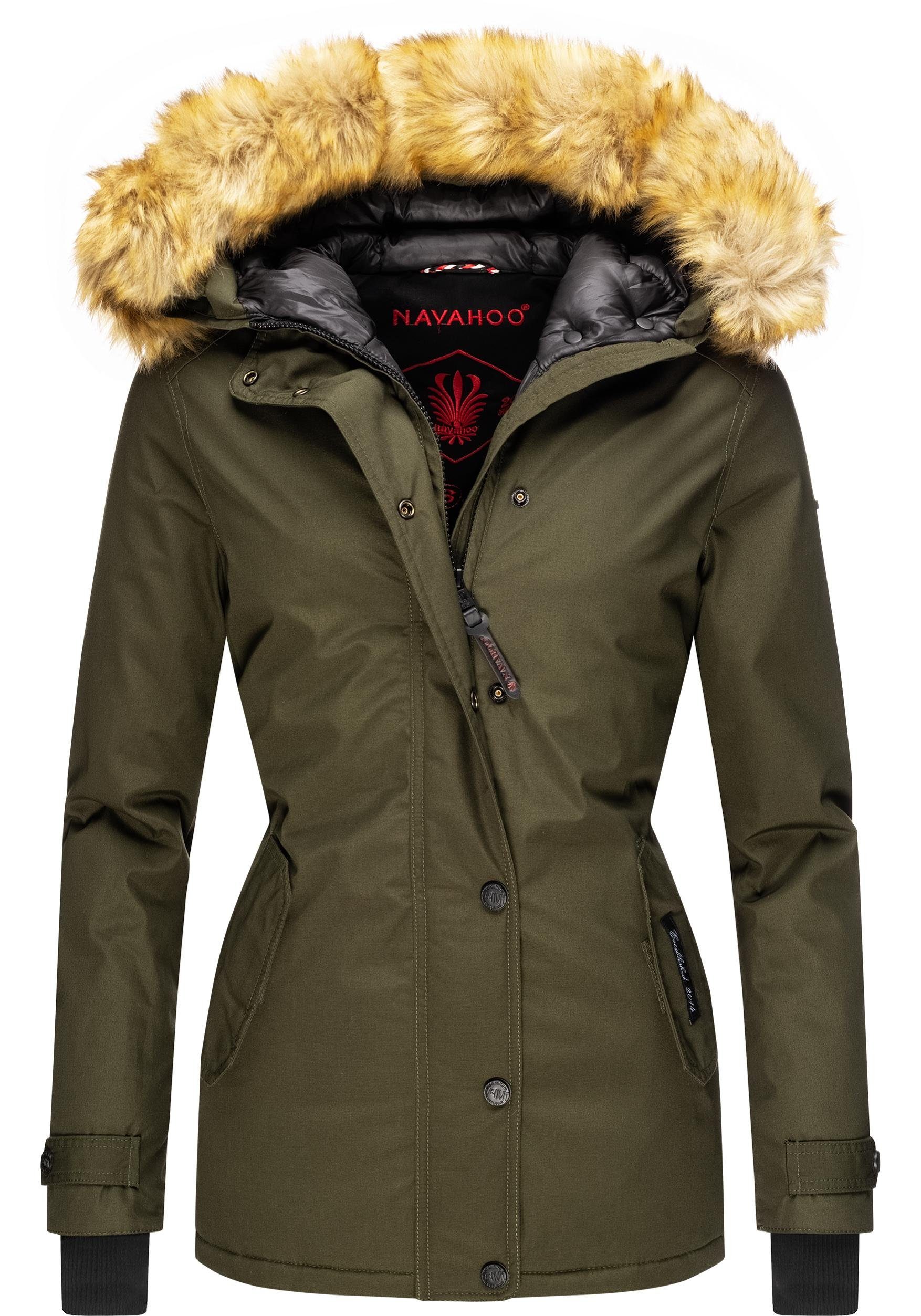 Navahoo Winterjacke Laura edler Parka mit Kunstfell-Kapuze