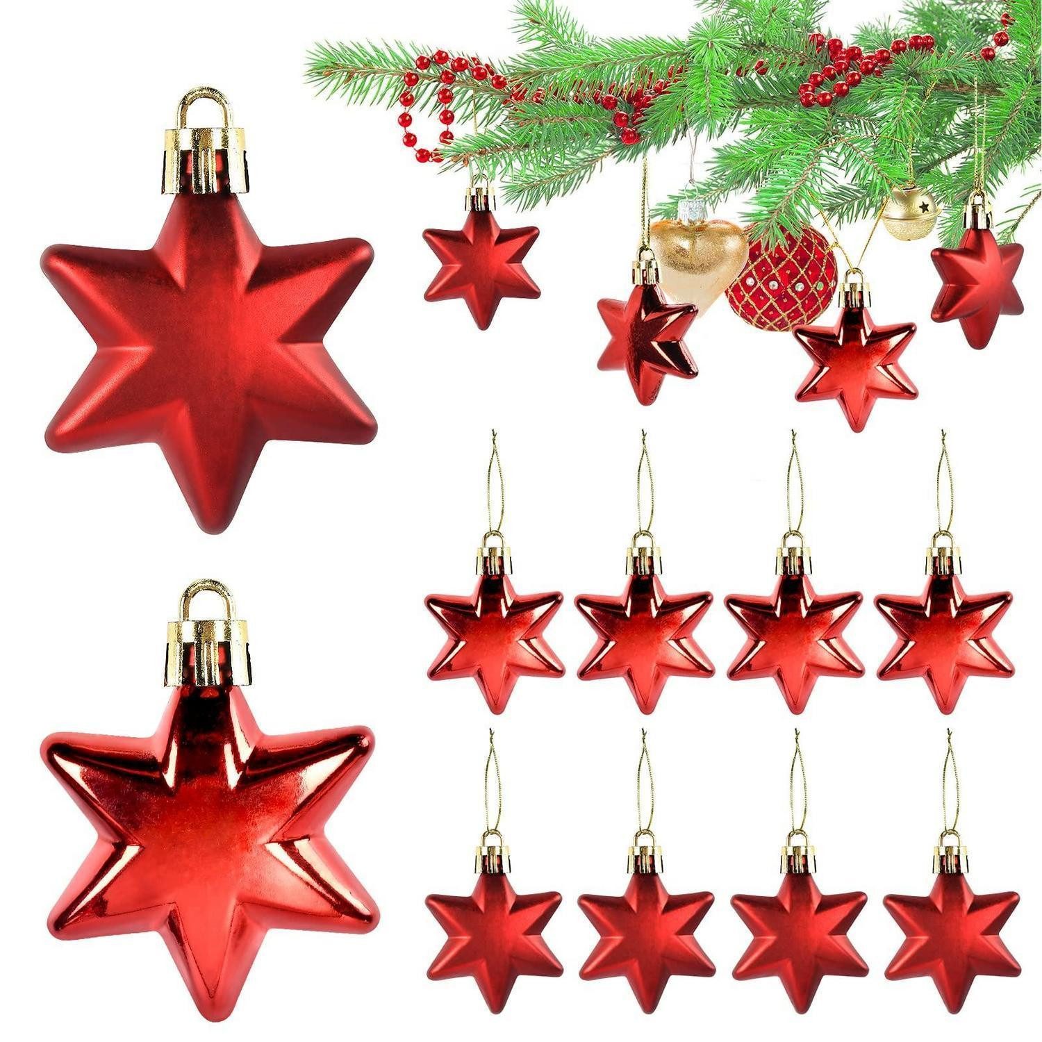 LuxusKollektion Christbaumschmuck Weihnachtsbaumschmuck Sterne 12er Set Rot