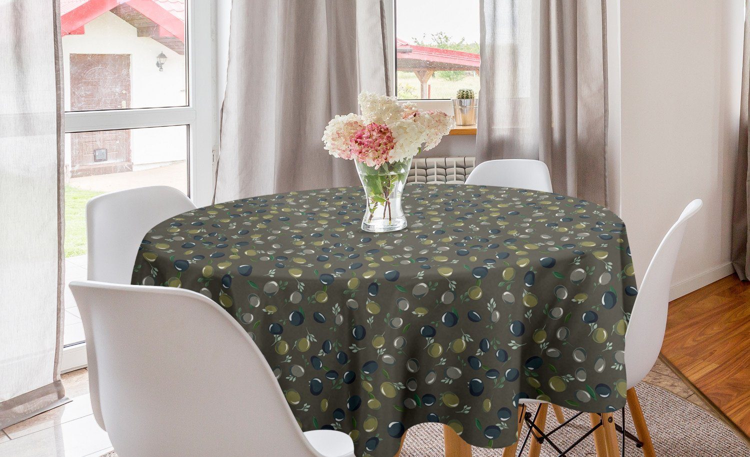 Dekoration, Circular Küche Tischdecke Abdeckung Olive Tischdecke Bio-Branchen für Abakuhaus Kreis Esszimmer