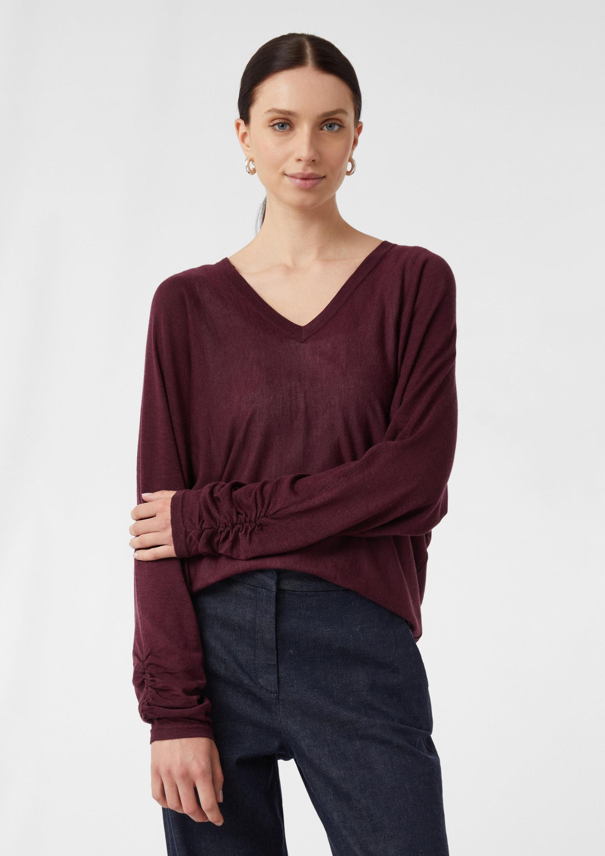 comma Longpullover Strickpullover Femininer Feinstrickpullover mit Raffung