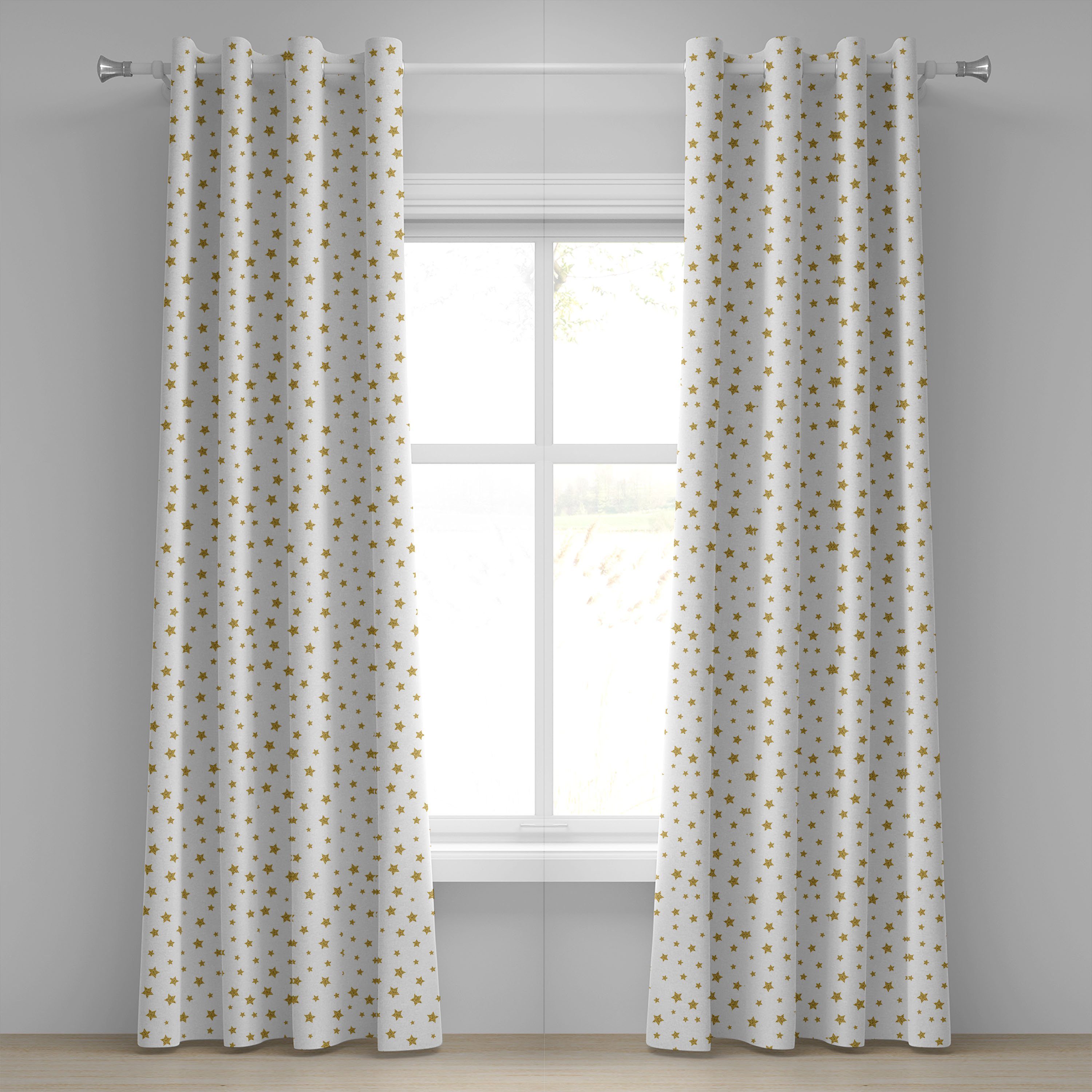 Gardine Dekorative 2-Panel-Fenstervorhänge für Schlafzimmer Wohnzimmer, Abakuhaus, Geburtstag Gelb-Sterne-Muster