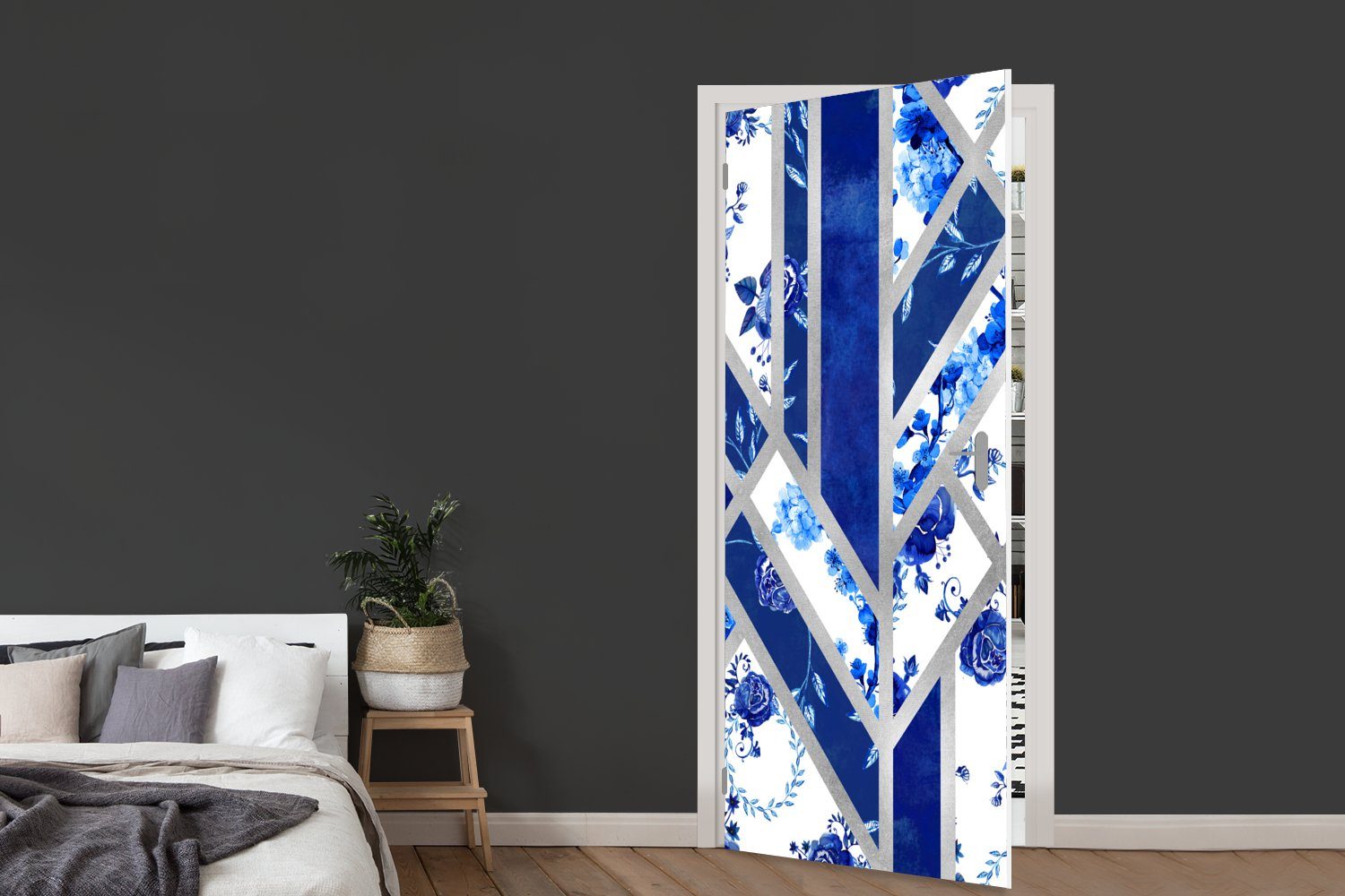 Blau Luxus, Design Delfter MuchoWow Fototapete für Tür, 75x205 St), - Matt, Türaufkleber, - cm bedruckt, Türtapete (1
