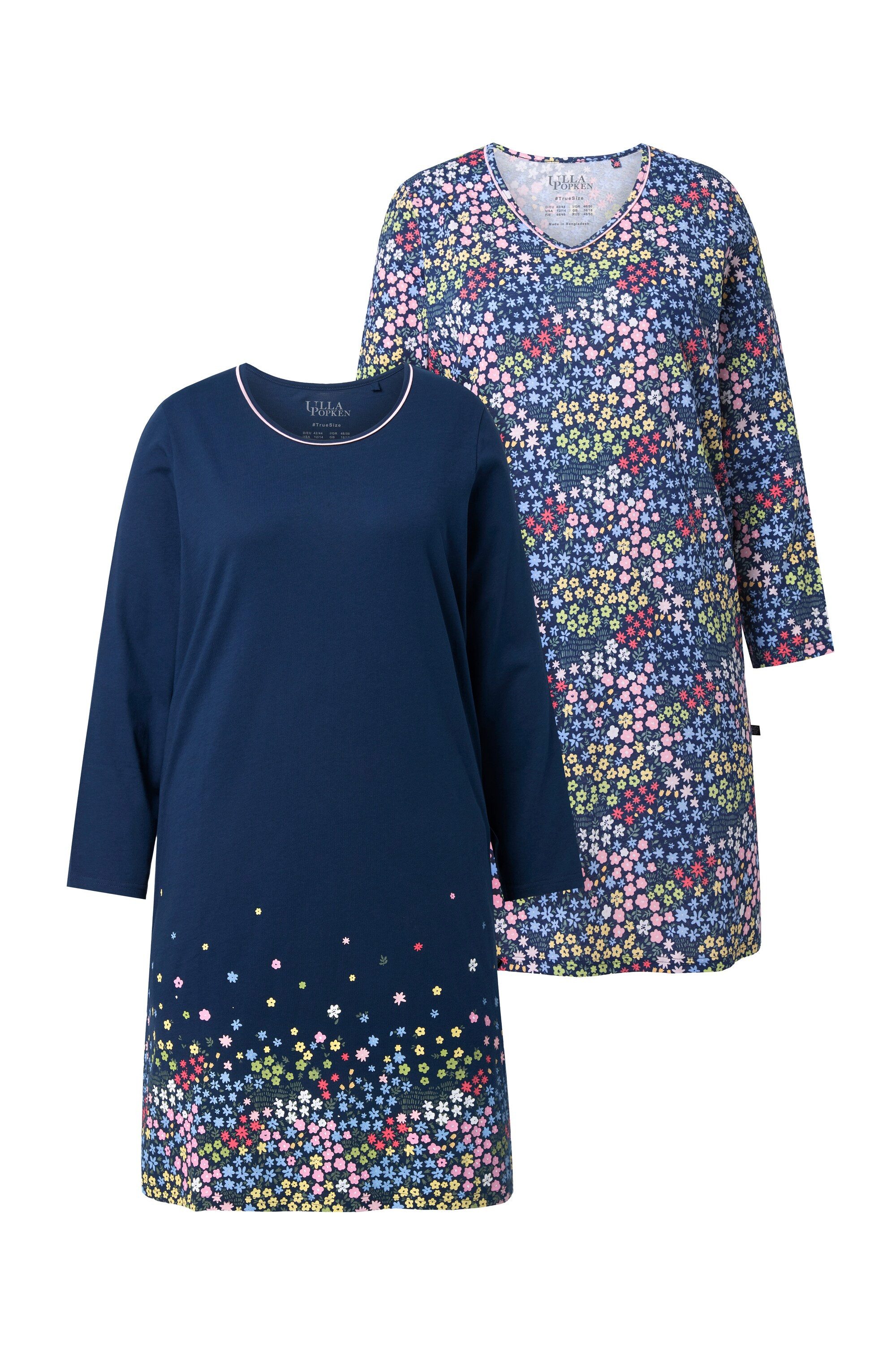 Bigshirt Bigshirts 2er-Pack Rundhals-/ V-Ausschnitt Langarm