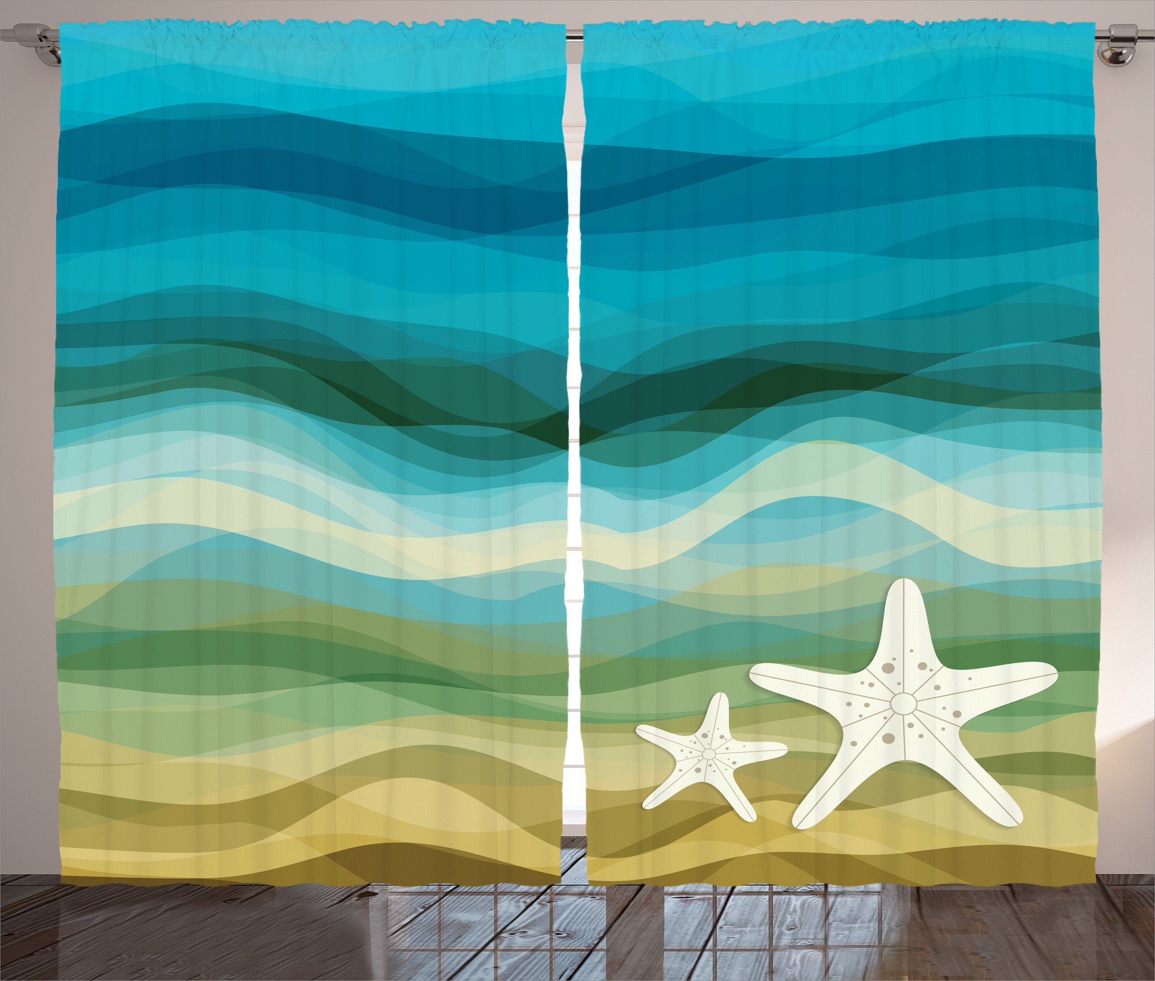 Gardine Schlafzimmer Kräuselband Vorhang mit Schlaufen und Haken, Abakuhaus, Abstrakt Moderne Wellen Seestern