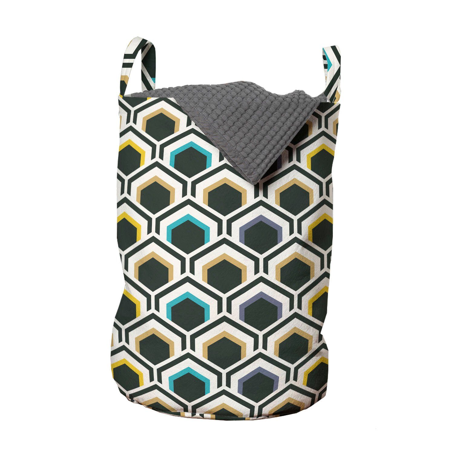 Abakuhaus Wäschesäckchen Wäschekorb mit Griffen Kordelzugverschluss für Waschsalons, Geometrisch Hexagonal Overlapping