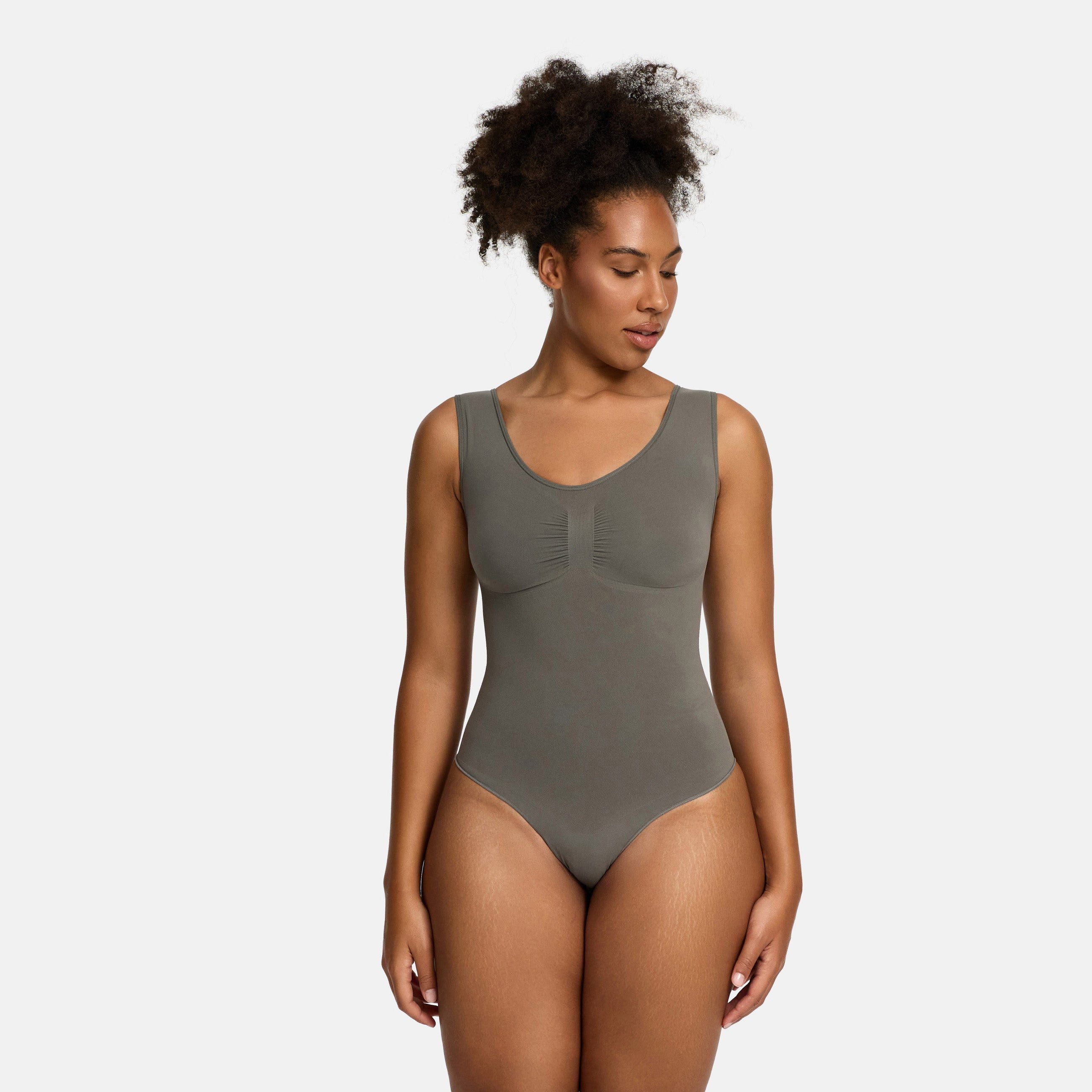 cfab (creamy fabrics) Miederbody Tank Bodysuit Sculpting Shapewear mit Slip-Grau-S (1-tlg) Figurformend