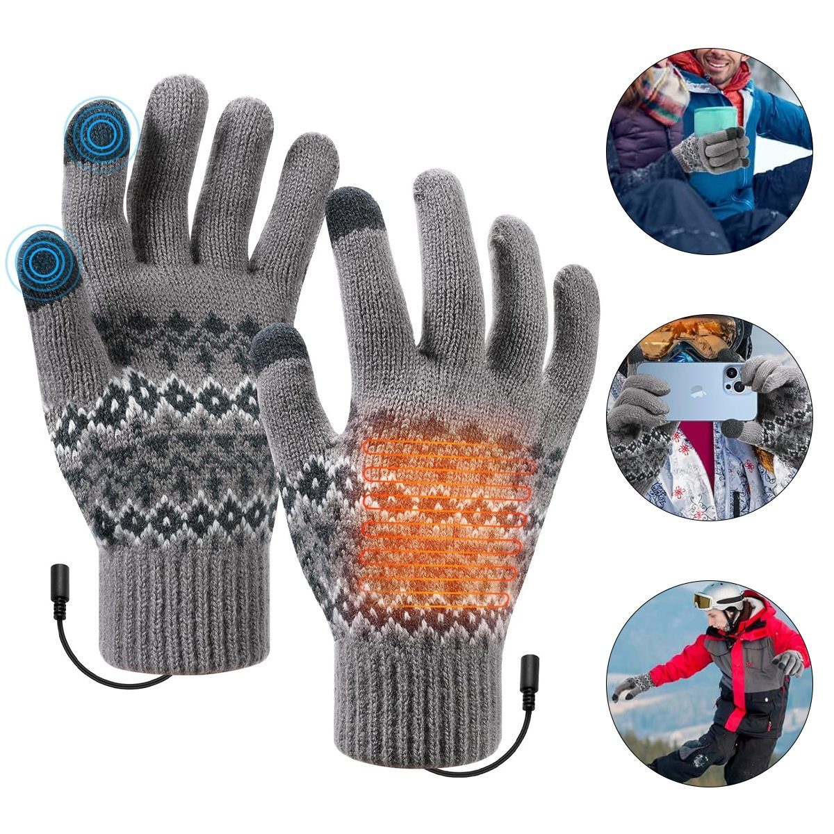 Hikeren Winter-Arbeitshandschuhe Beheizbare Handschuhe mit Schalter,3-stufige Temperatureinstellung Grau