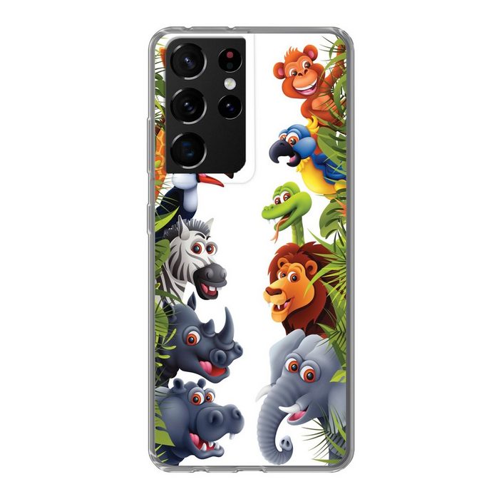 MuchoWow Handyhülle Dschungel - Tiere - Jungen - Mädchen - Giraffe - Elefant - Kinder Phone Case Handyhülle Samsung Galaxy S21 Ultra Silikon Schutzhülle
