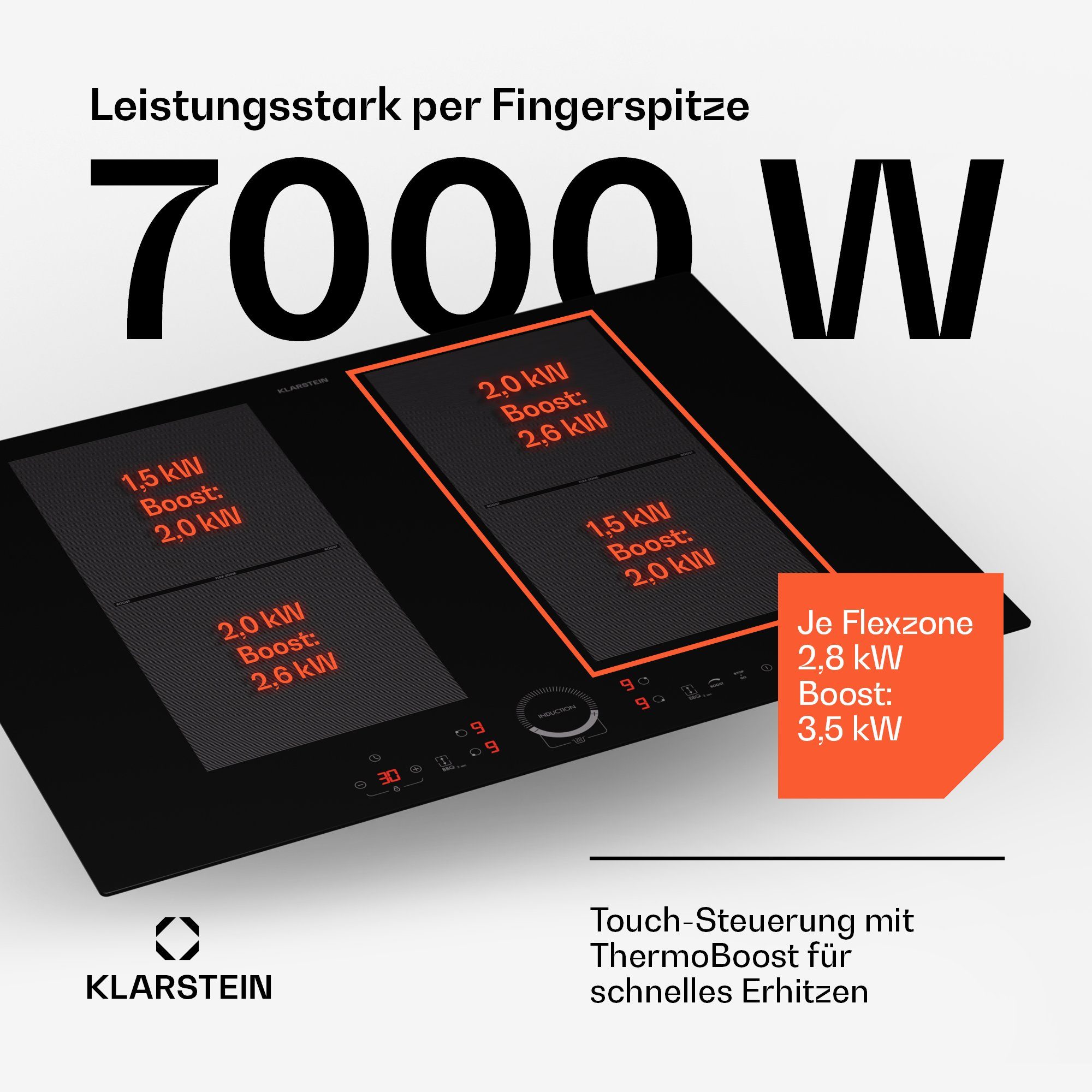 Klarstein Induktions-Kochfeld CP4-Delica-70BK-Flex CP4-Delica-70BK-Flex, Kochfelder Induktion Hob Flex 4 Zonen 7000 W