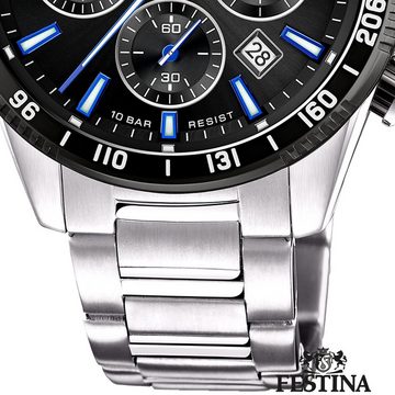 Festina Quarzuhr Festina Herrenuhr Timeless Chronograph, Herren Armbanduhr rund, Edelstahlarmband silber, Elegant