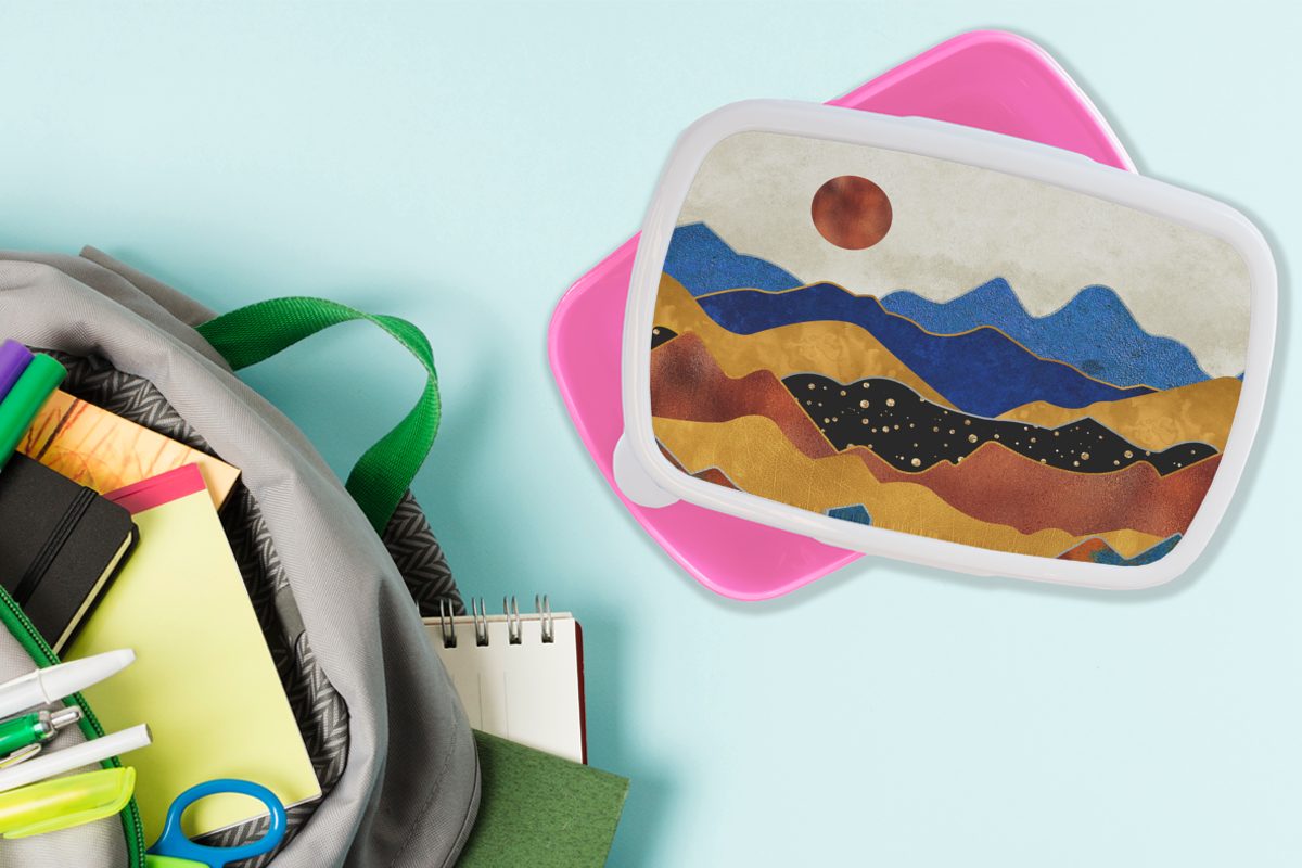 Mädchen, Kinder, Kunststoff Erwachsene, Kunststoff, Snackbox, Gold MuchoWow Lunchbox Marmor - rosa Brotbox Brotdose - für Blau, (2-tlg),