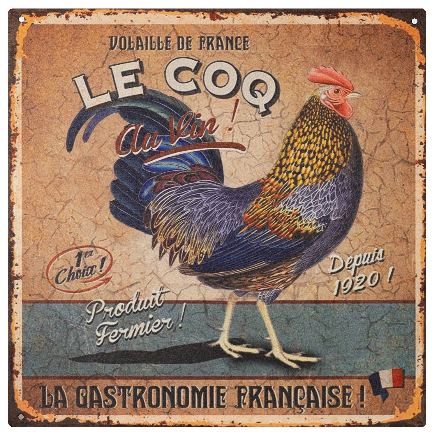 Metallschild Blechschild Le Coq La Gastronomie Francaise!