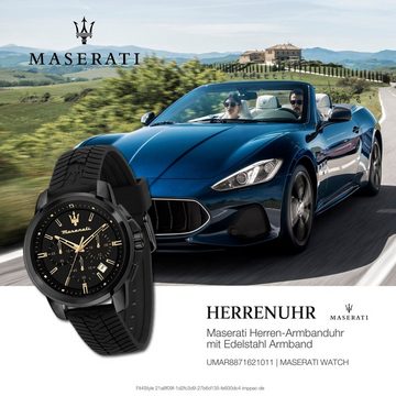 MASERATI Chronograph Maserati Herren Chronograph, Herrenuhr rund, groß (ca. 44mm) Silikonarmband, Made-In Italy