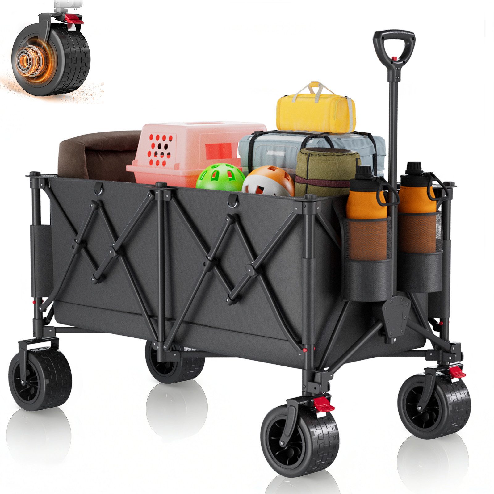 HOMALL Bollerwagen Faltbar Bollerwagen, XXL Handwagen Transportwagen 260L 200KG (Alle-Terrain Reifen, Ultrakompakt Faltbar & mit Bremsen)