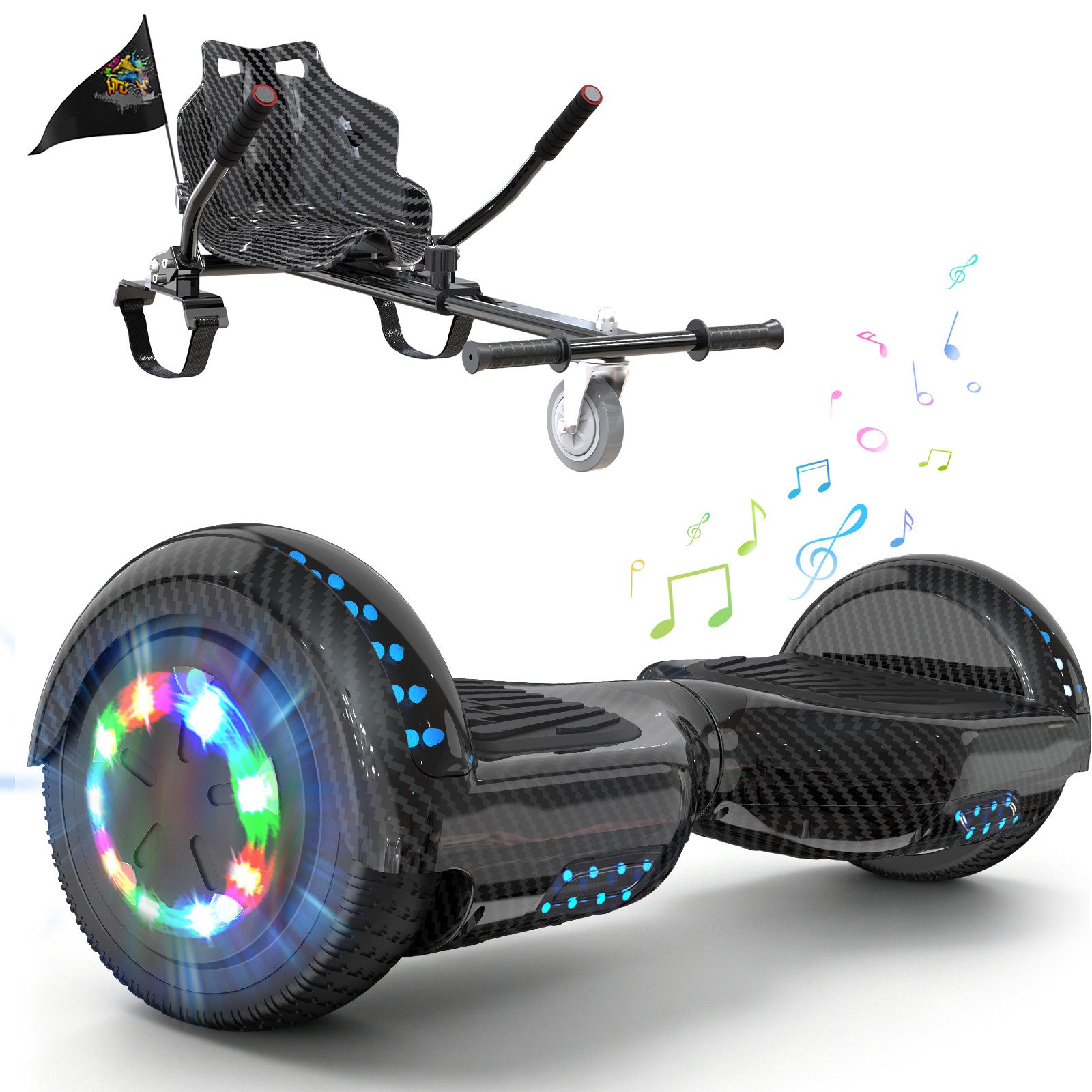 RCB Balance Scooter Kart Set, 6,5 Zoll Hoverboard mit Sitz für Kinder, Hoverboard mit Go-Kart, 120,00 W, 15 km/h, bis zu 10 km Reichweite, keine Straßenzulassung