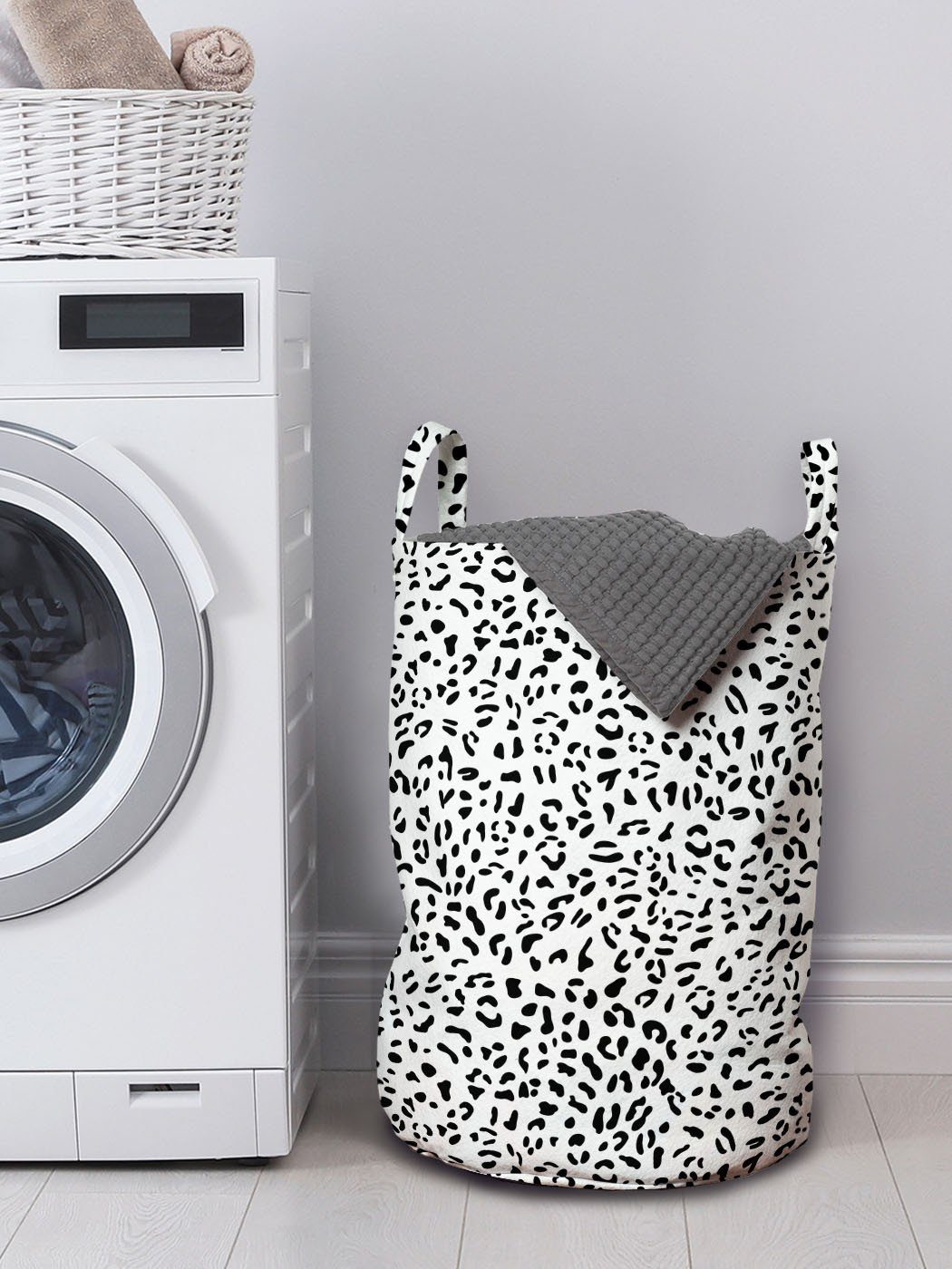 Abakuhaus Wäschesäckchen Wäschekorb mit Griffen Kordelzugverschluss Tierdruck Waschsalons, Leopard für monochrome