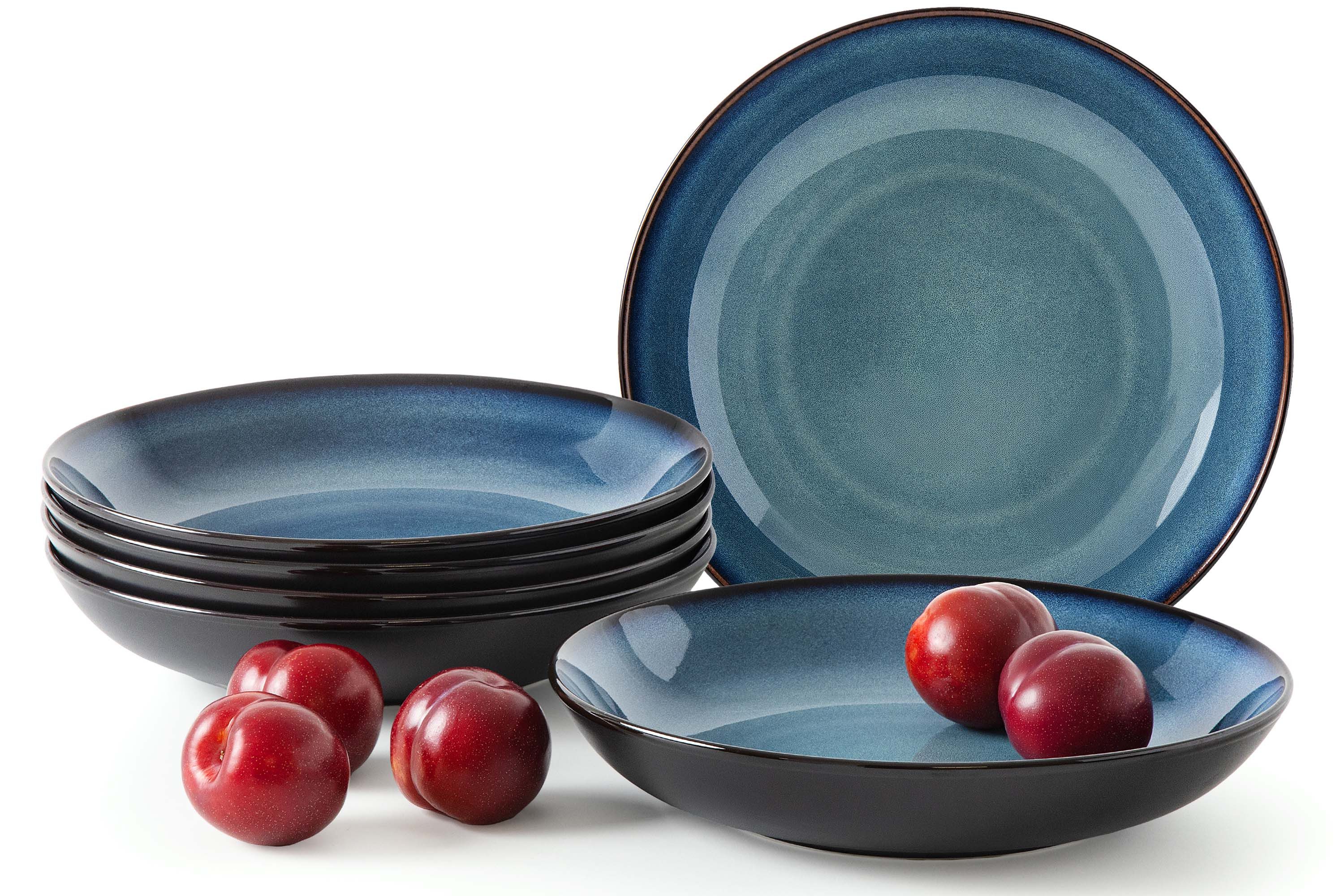 Ritzenhoff & Breker Teller-Set RITZENHOFF & BREKER BALI Tafelservice, 6x Suppenteller KONSIMO (6-tlg), 6 Personen, Steinzeug, Reaktivglasur, spülmaschinengeeignet, mikrowellengeeignet