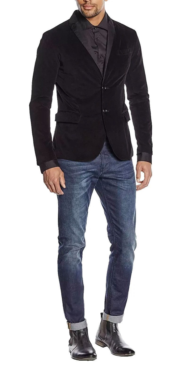 Emporio Armani Sakko Samt Sakko Slim Fit Sakko Herrenblazer Jacke Edler Schalkragen mit Satinbesatz